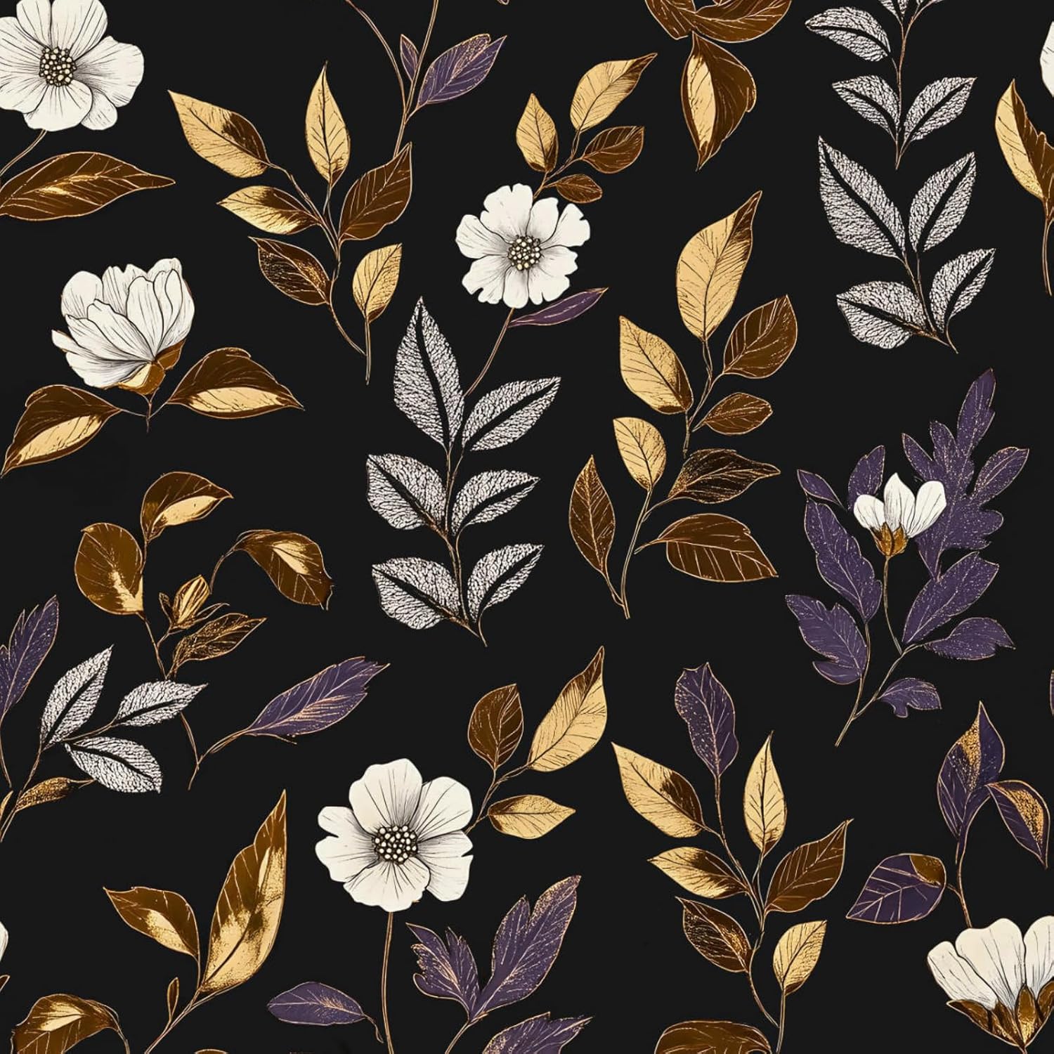 Fvlow Vintage Black Floral Wallpaper Classic Watercolor Leaves Wall Paper 17.4" x 394" Dark Moody Contact Paper Chinoiserie Self Adhesive Covering for Bedroom Bathroom Cabinet Home Decor Black Grey