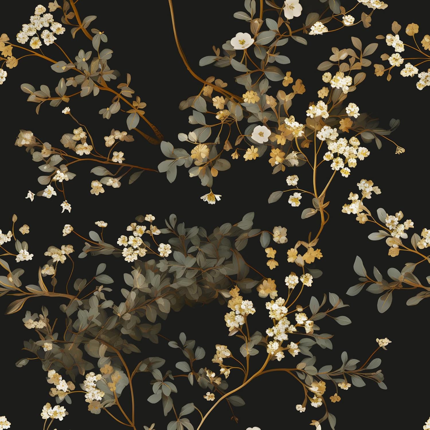 Fvlow Vintage Black Floral Wallpaper Classic Watercolor Leaves Wall Paper 17.4" x 394" Dark Moody Contact Paper Chinoiserie Self Adhesive Covering for Bedroom Bathroom Cabinet Home Decor Black Grey