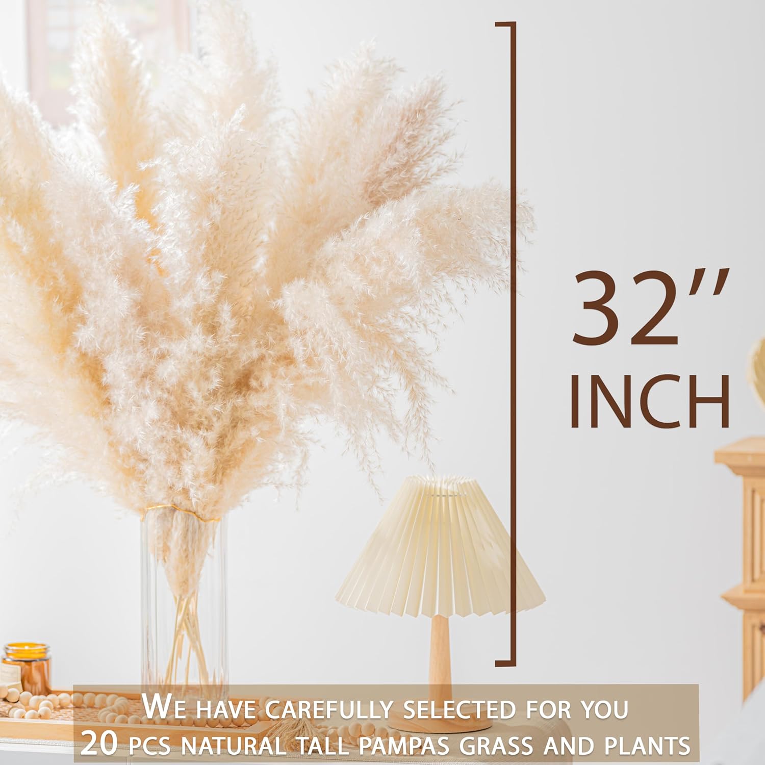 Tall Pampas Grass 30PCS Boho Decor Natural Home Decor Phragmites Dried Flowers Bouquet for Wedding Floral Arrangements Home Decorations (30PCS Tall Pampas Grass)