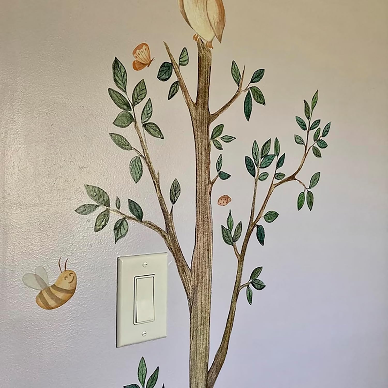 InnovativeStencils, Woodland Watercolor Wall Tree Decals Fabric Animal Birch Creatures - Bear, Fox, Raccoon, Rabbit, Squirrel, Owl Nursery Décor Stickers #3115 (72In Tall)