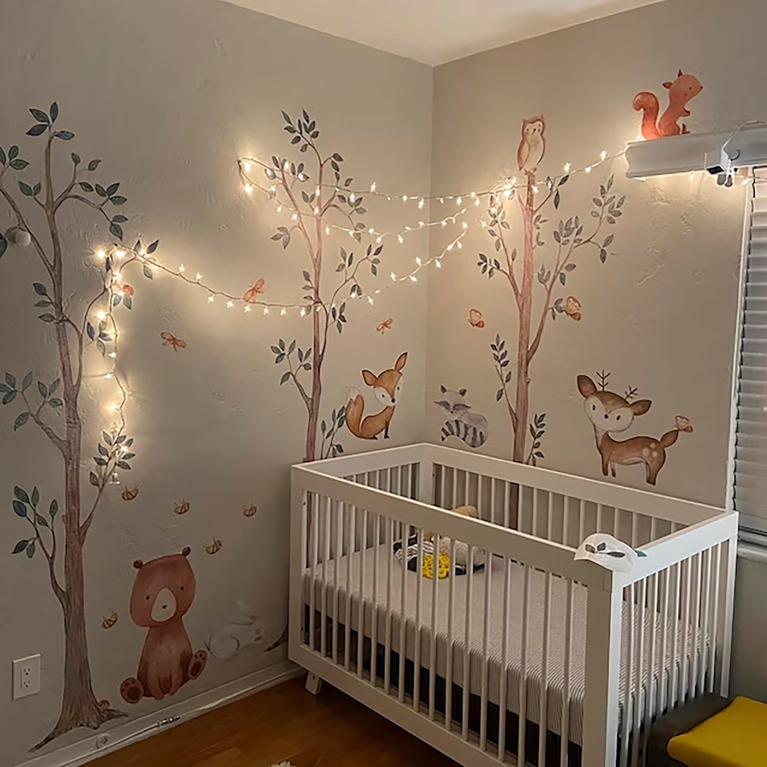 InnovativeStencils, Woodland Watercolor Wall Tree Decals Fabric Animal Birch Creatures - Bear, Fox, Raccoon, Rabbit, Squirrel, Owl Nursery Décor Stickers #3115 (72In Tall)