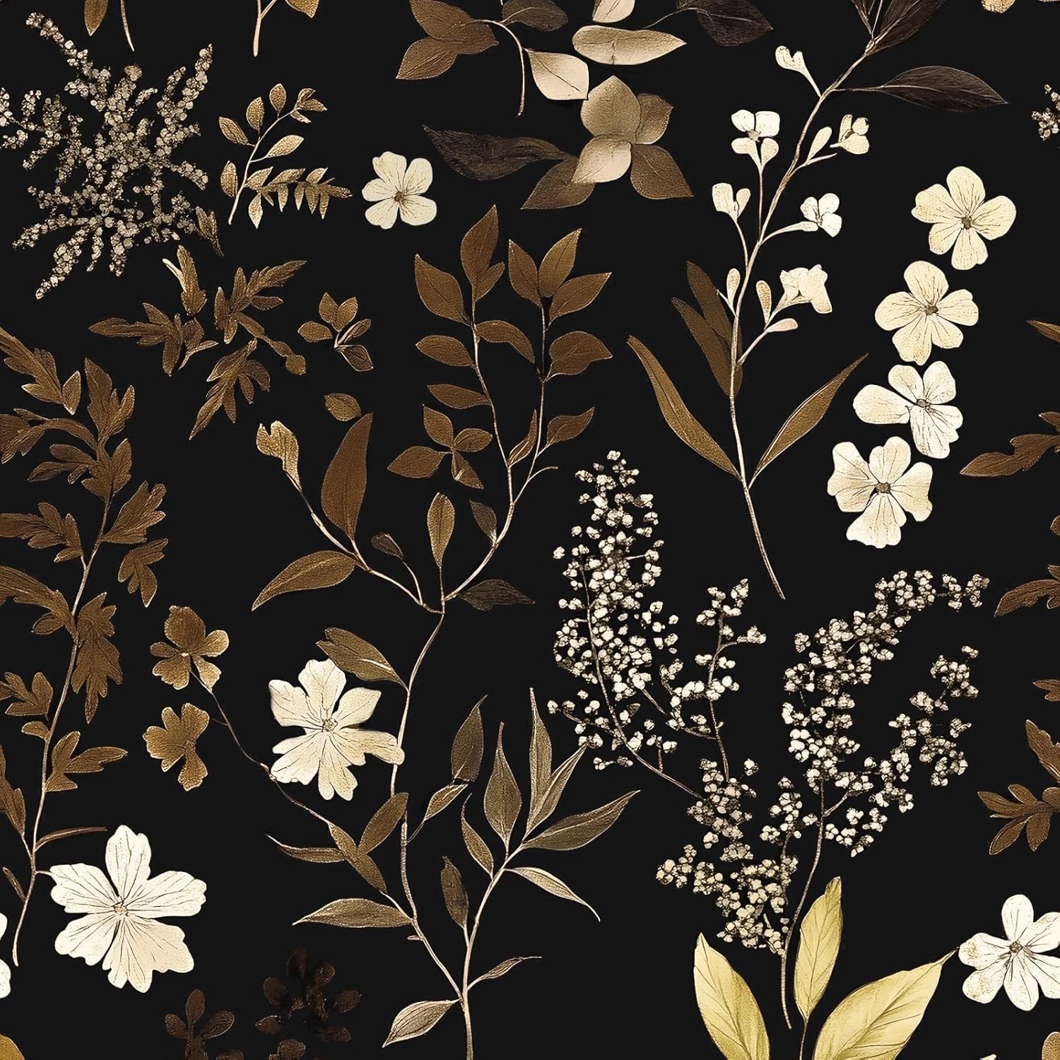 Fvlow Vintage Black Floral Wallpaper Classic Watercolor Leaves Wall Paper 17.4" x 394" Dark Moody Contact Paper Chinoiserie Self Adhesive Covering for Bedroom Bathroom Cabinet Home Decor Black Grey