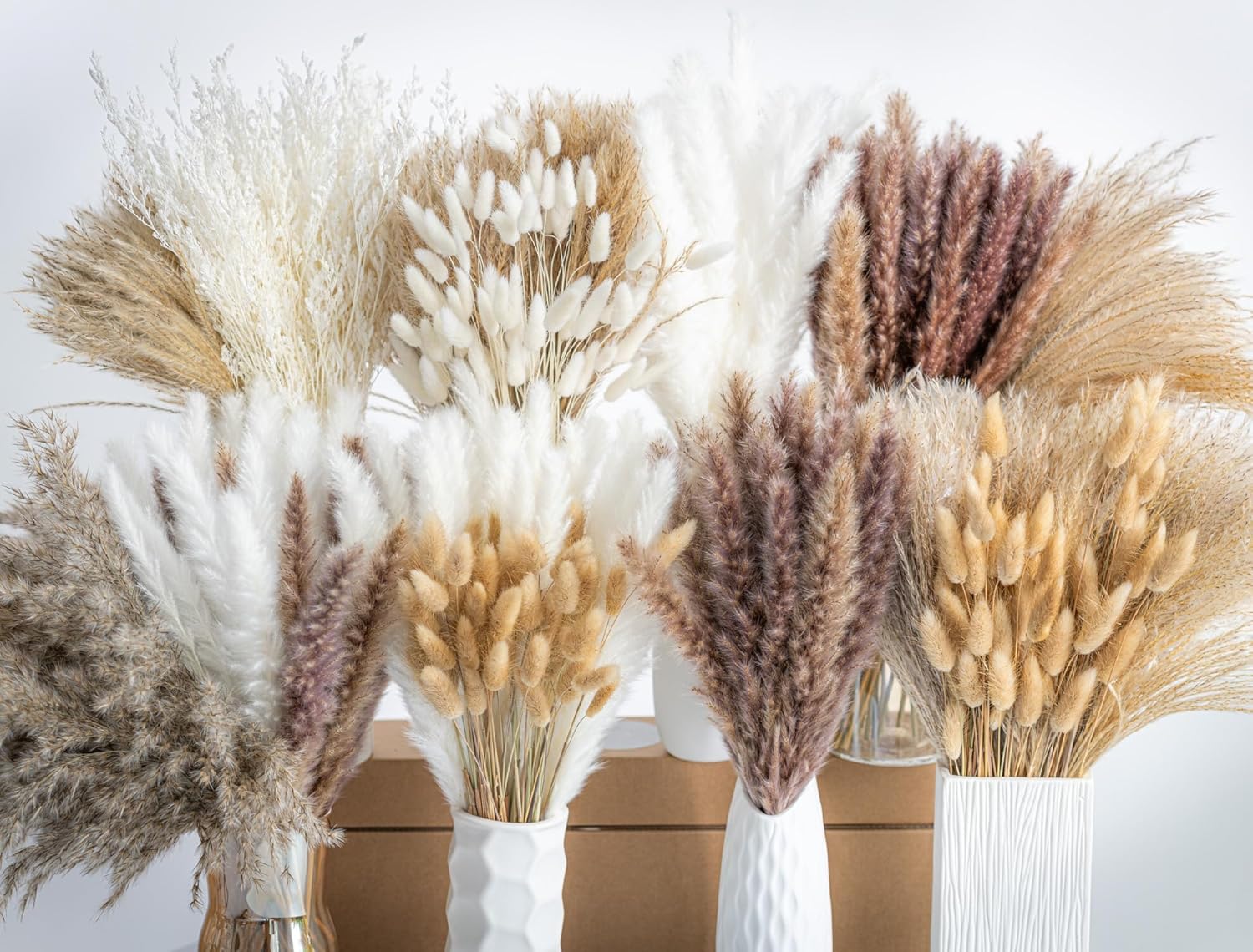 440PCS Natural Dried Pampas Grass Boho Home Decor Bouquet Phragmites Dried Flowers Bouquet for Wedding Floral Arrangements Home Decorations (440PCS)