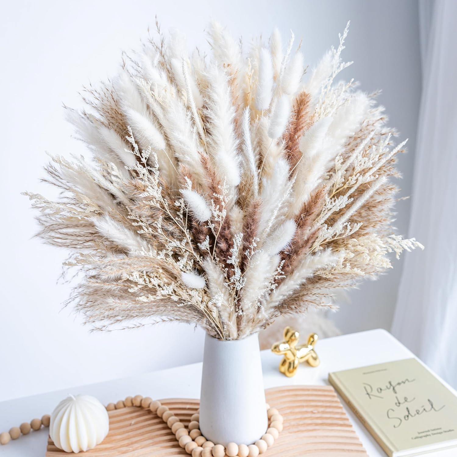 440PCS Natural Dried Pampas Grass Boho Home Decor Bouquet Phragmites Dried Flowers Bouquet for Wedding Floral Arrangements Home Decorations (440PCS)