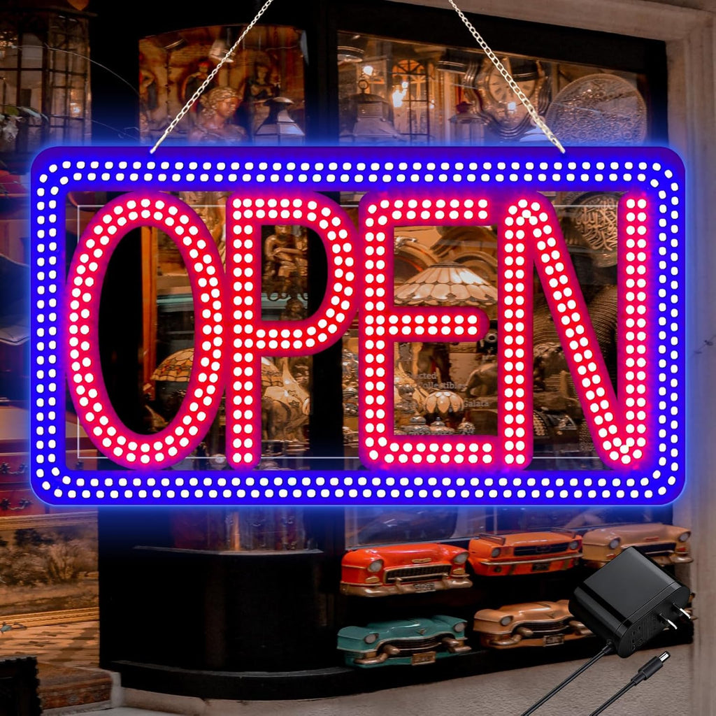16.5" X 9" Led Neon Open Signs for Business Ultra Bright Plug In Electric Light Up Open Signs with ON/OFF Switch and 12V/2A AC Adapter for Storefront Window Bar Salon Coffee Stores (Horizontal)