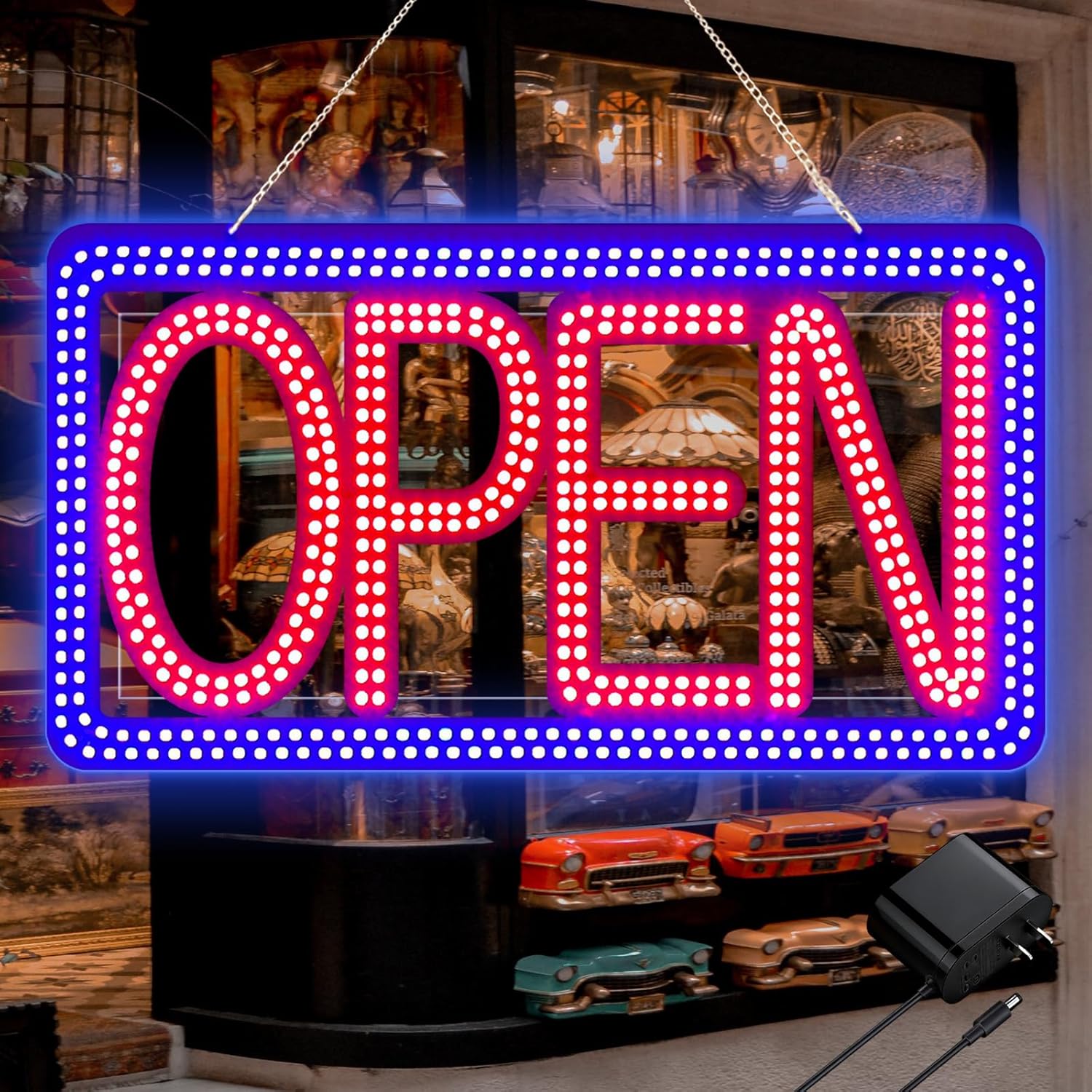 16.5" X 9" Led Neon Open Signs for Business Ultra Bright Plug In Electric Light Up Open Signs with ON/OFF Switch and 12V/2A AC Adapter for Storefront Window Bar Salon Coffee Stores (Horizontal)