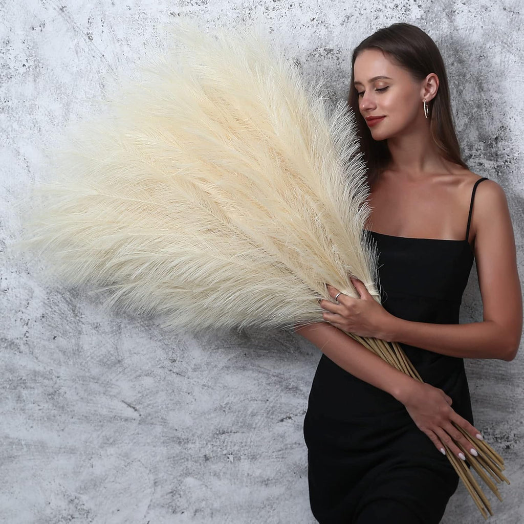 Wertuirk Gold Pampas Grass Decor - 45-Inch Set of 8 | Faux Tall Pampas Grass Soft and Fluffy | Perfect for Wedding Centerpieces, Great Gatsby Party Decorations and Glam Room Decor