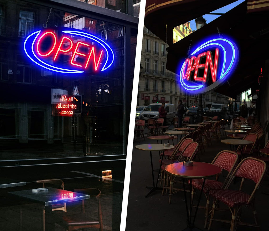 Open Signs for Business,32x16 inch Large Bright Open Sign Neon Led Lighted,Remote Control & Flashing Mode for Window Door Bar Coffee Salon Store,ON/OFF Switch Blue/Red
