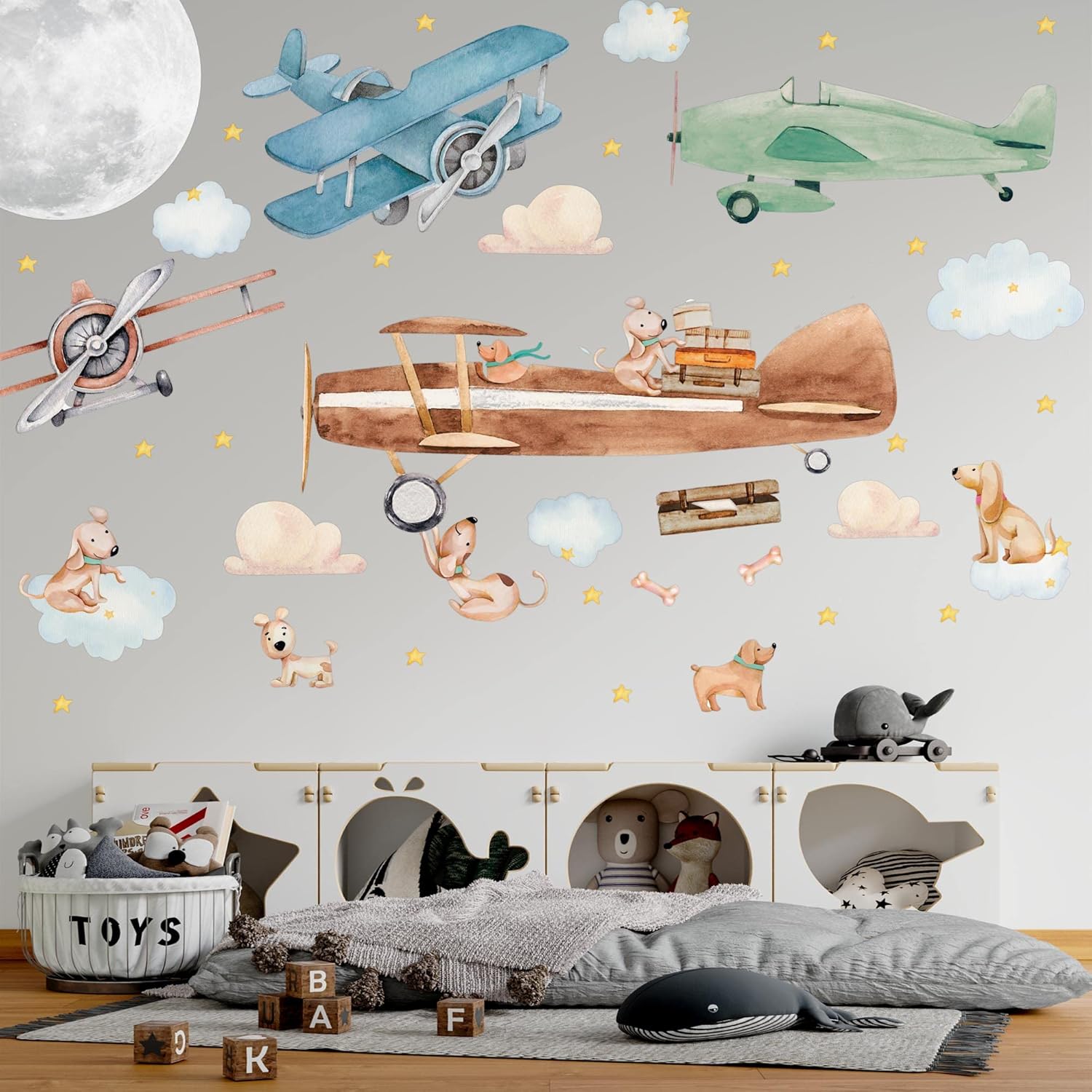 Hot Air Balloon Wall Decals by Lipastick - Peel and Stick Animal Stickers Raccoon, Fox, Koala, Panda for Kids Room, Nursery, Playroom, Bedroom - Removable Wall Decor for Boys, Girls, Babies - XXL Size