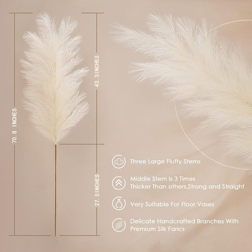 3Pcs 71" Large Pampas Grass Decor, Tall Faux Fluffy Artificial Dried Pompous Grass for Floor Vase Filer, Office, Boho Wedding