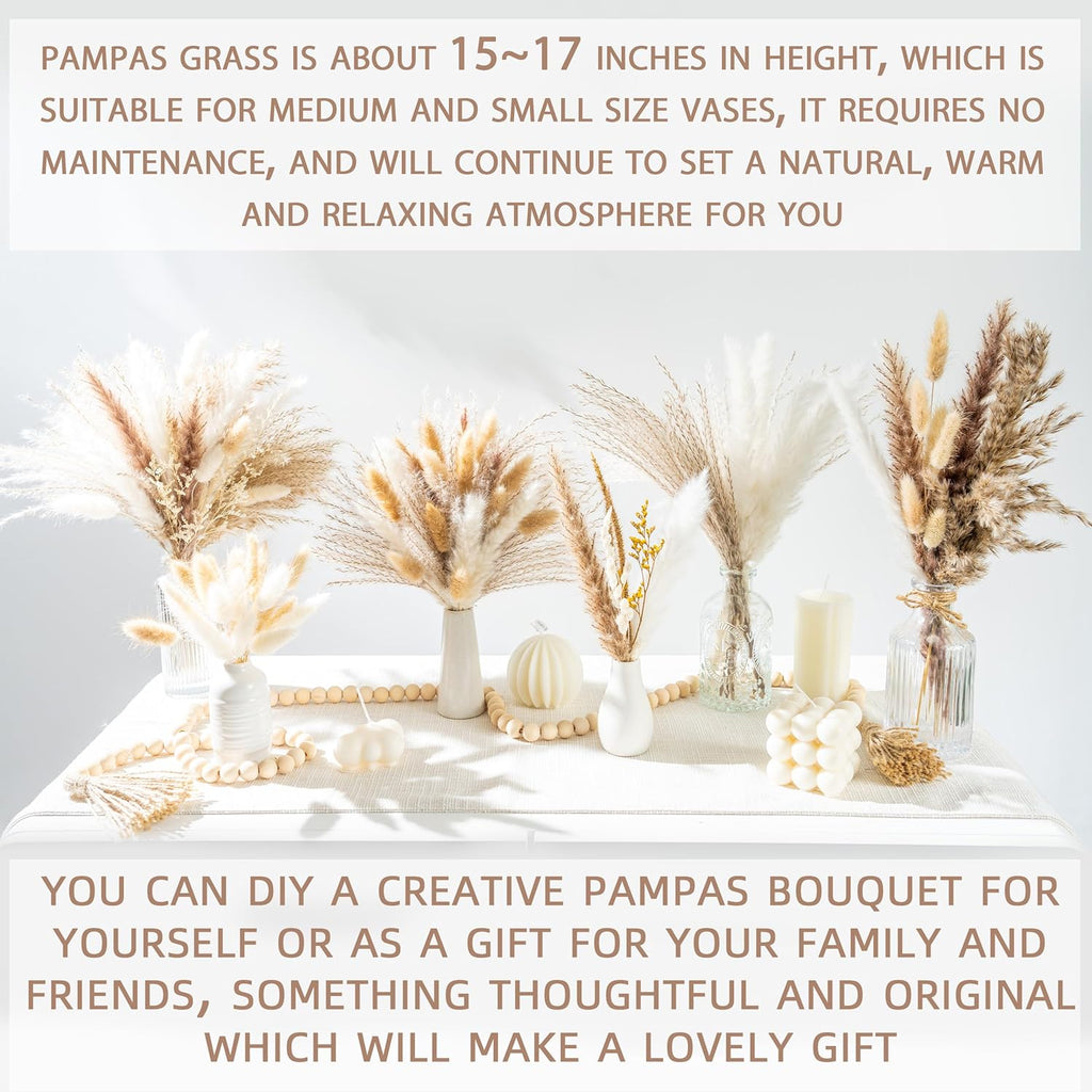 440PCS Natural Dried Pampas Grass Boho Home Decor Bouquet Phragmites Dried Flowers Bouquet for Wedding Floral Arrangements Home Decorations (440PCS)