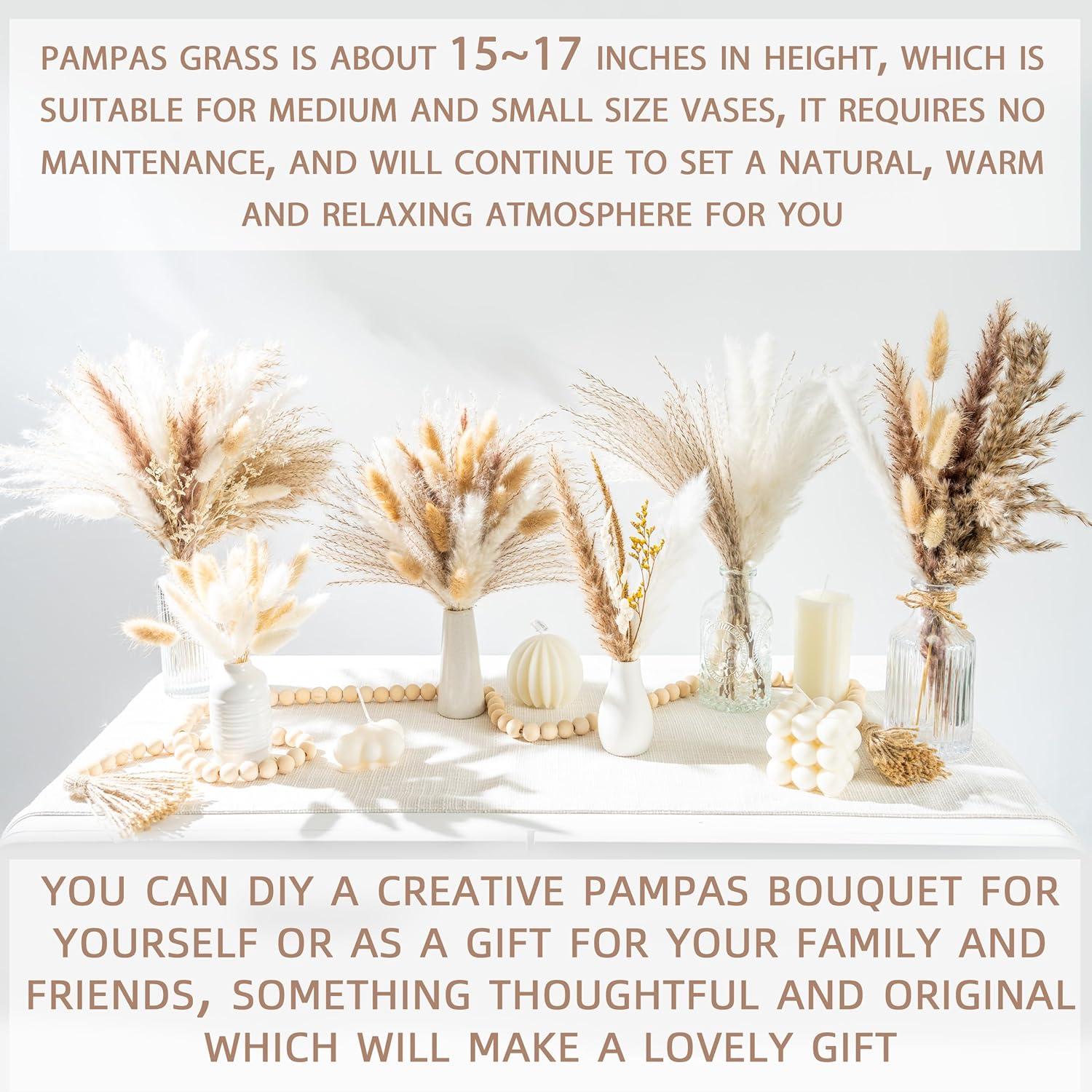 440PCS Natural Dried Pampas Grass Boho Home Decor Bouquet Phragmites Dried Flowers Bouquet for Wedding Floral Arrangements Home Decorations (440PCS)
