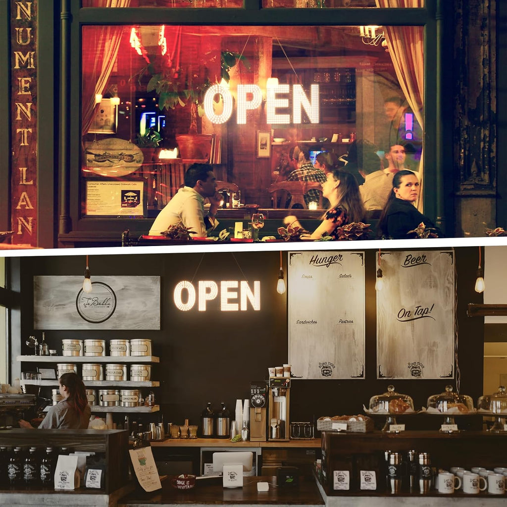 lulixilul LED Open Sign for Business, 30"x10" Dimmable Brightness Large Electric Light Up Sign, Hanging Installation for Store Restaurant Office Bar Hotel Salon (white)