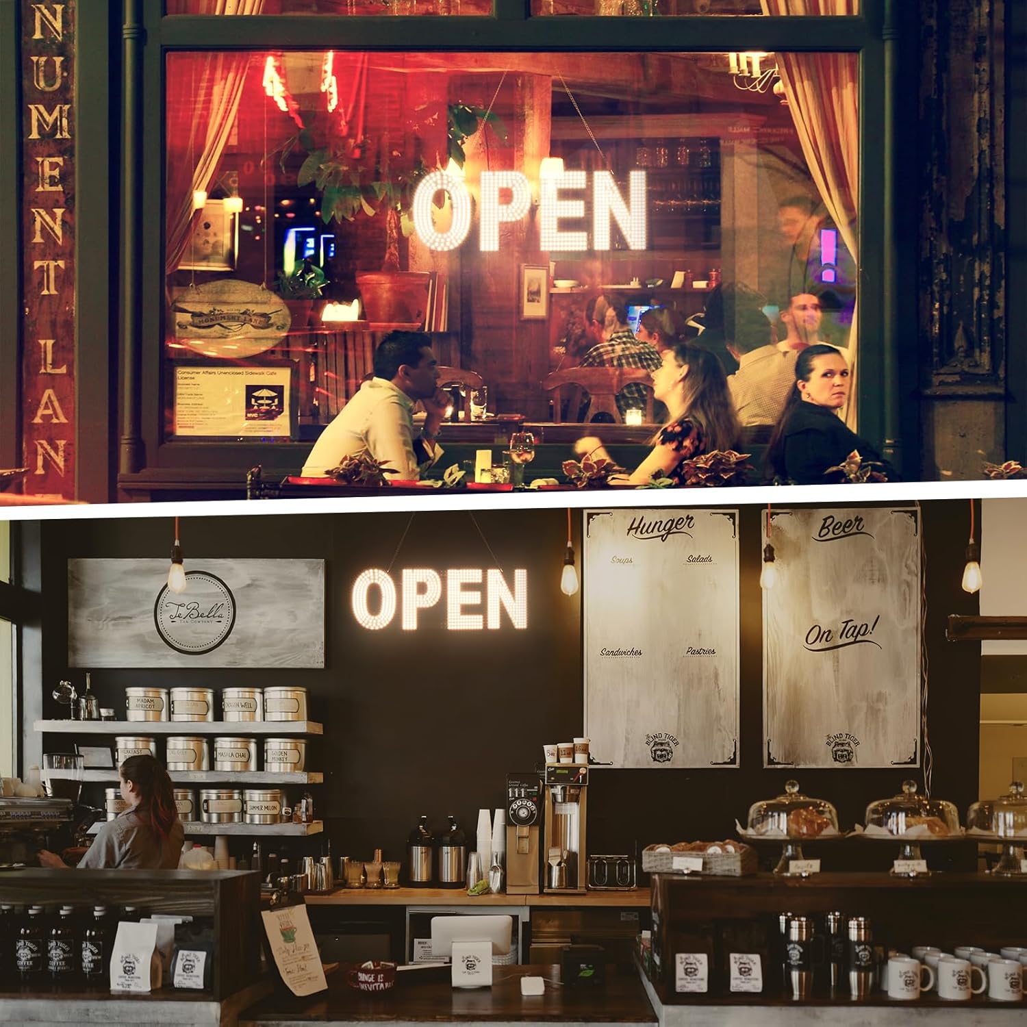 lulixilul LED Open Sign for Business, 30"x10" Dimmable Brightness Large Electric Light Up Sign, Hanging Installation for Store Restaurant Office Bar Hotel Salon (white)