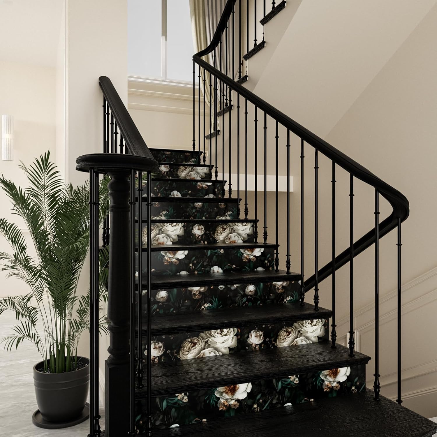 Laatse Dark Wallpapr Peel and Stick Boho Wallpaper 17.5in x 393in Black Floral Contact Paper Waterproof Self Adhesive Vintage Large Floral Wall Paper for Bedroom Walls Cabinet Decor