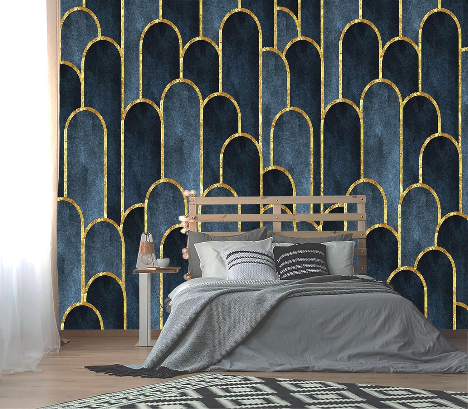 XMPMBM-Cartoon Hand-Painted Animals Woodland Nursery Room Fabric Wallpaper Graffiti Pine Forest Kids Gaming Room Wall Mural-W 88" X H 59"（36 Square Foot）