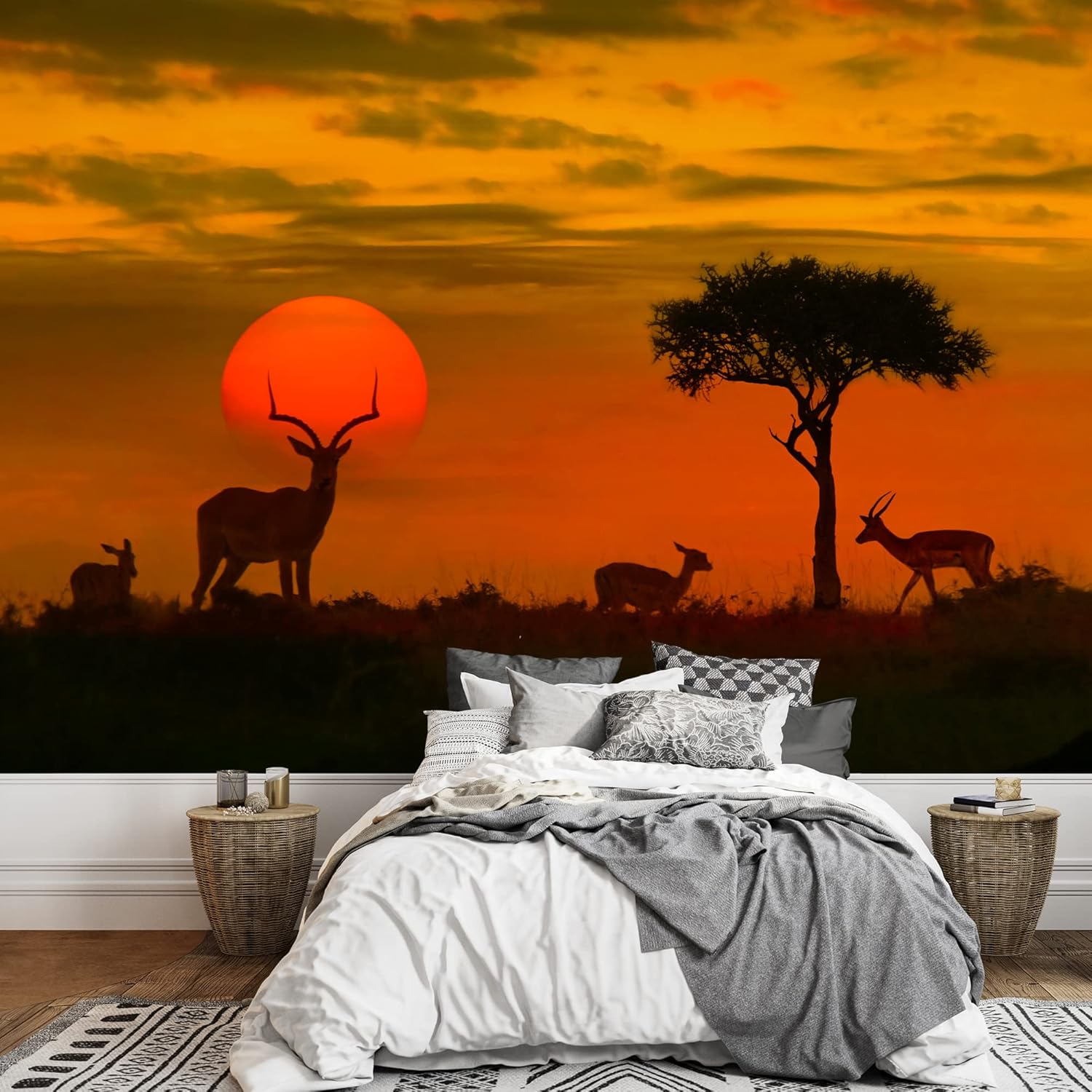 wall26 Removable Wall Sticker/Wall Mural African Field Safari Wild Zebras Animals Nature Photography Realism Decorative Landscape Relax/Calm Rustic Scenery for Living Room, Bedroom, Office - 66"x96"