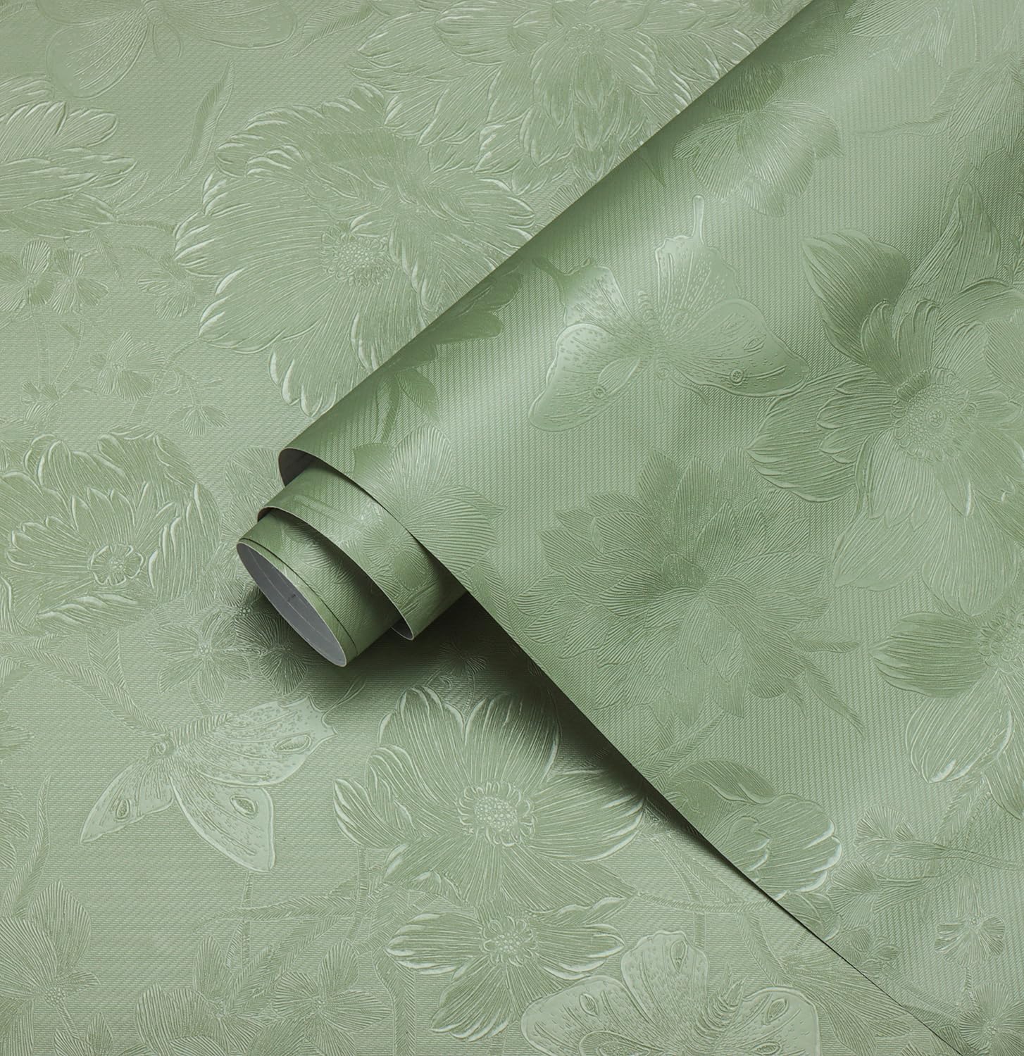 Erfoni 394"x15.7" Black Floral Embossed Wallpaper for Bedroom Decorative DIY Peel and Stick Wallpaper Flower Textured Removable Contact Paper Vintage Pure Black Self Adhesive Wall Paper Vinyl Roll