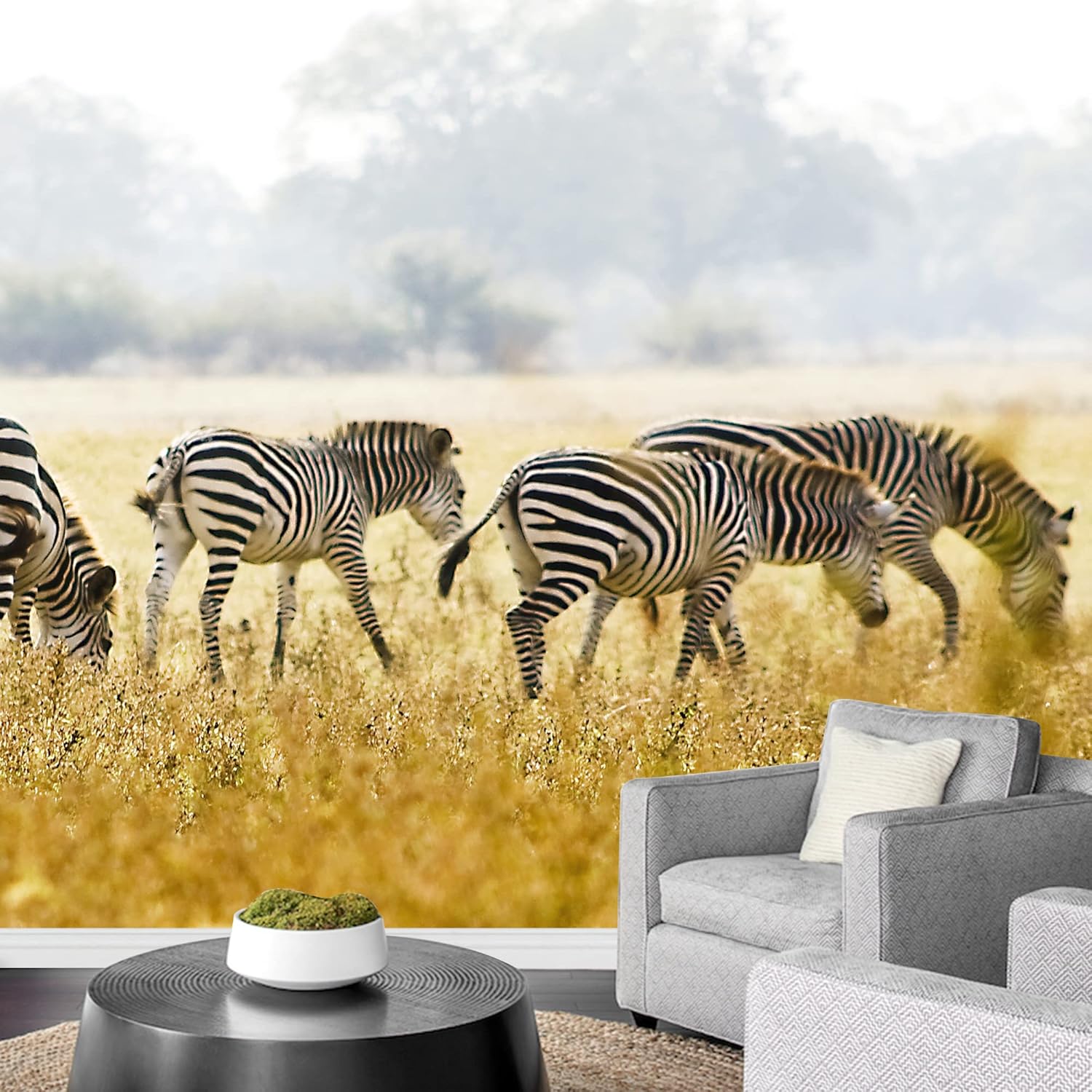wall26 Removable Wall Sticker/Wall Mural African Field Safari Wild Zebras Animals Nature Photography Realism Decorative Landscape Relax/Calm Rustic Scenery for Living Room, Bedroom, Office - 66"x96"