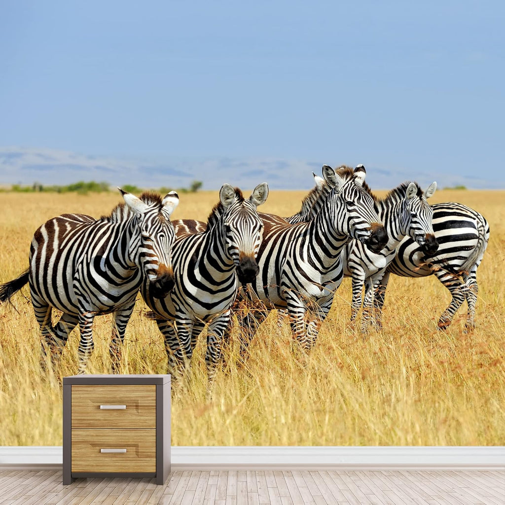 wall26 Removable Wall Sticker/Wall Mural African Field Safari Wild Zebras Animals Nature Photography Realism Decorative Landscape Relax/Calm Rustic Scenery for Living Room, Bedroom, Office - 66"x96"
