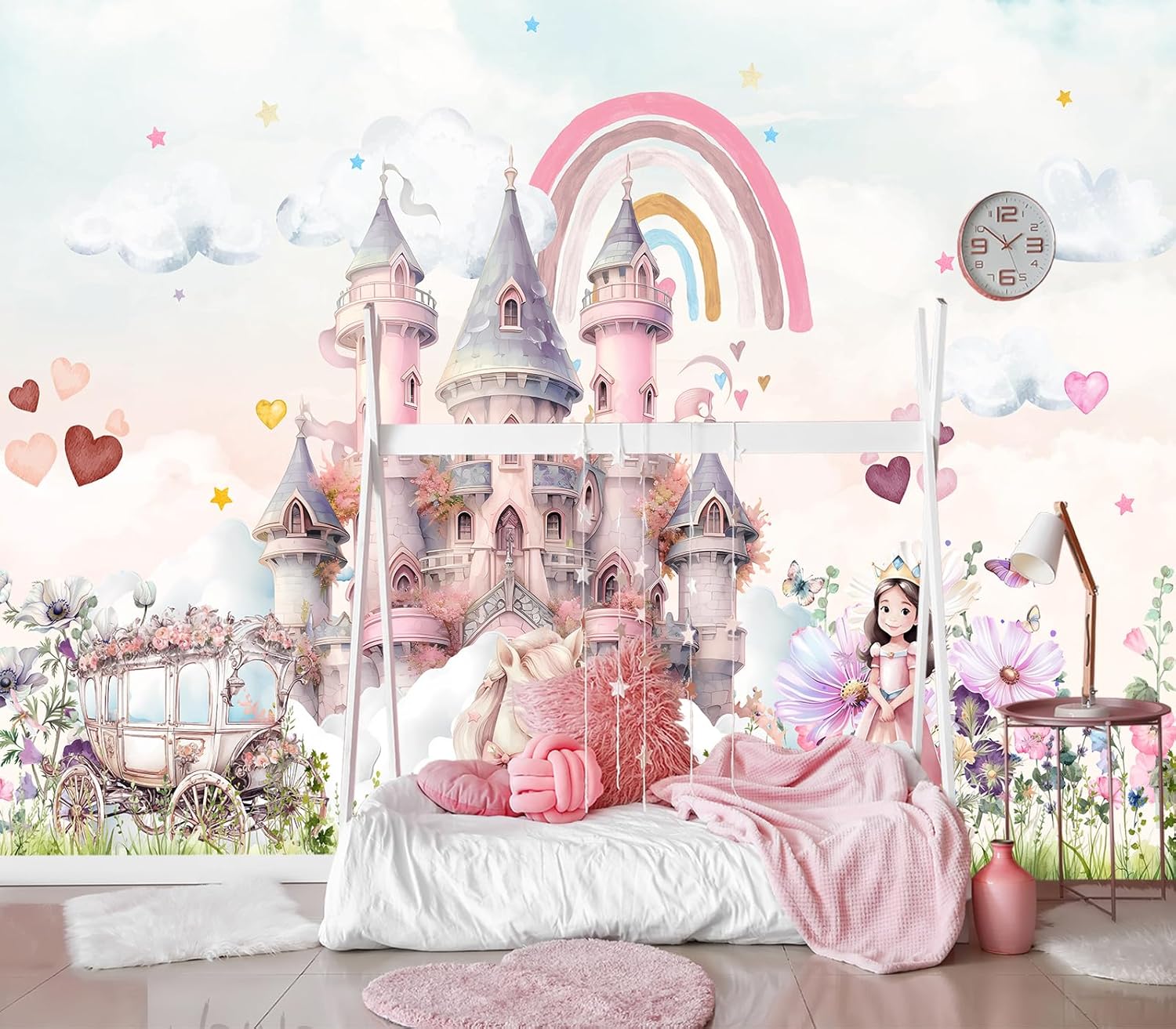 XMPMBM-Cartoon Hand-Painted Animals Woodland Nursery Room Fabric Wallpaper Graffiti Pine Forest Kids Gaming Room Wall Mural-W 88" X H 59"（36 Square Foot）