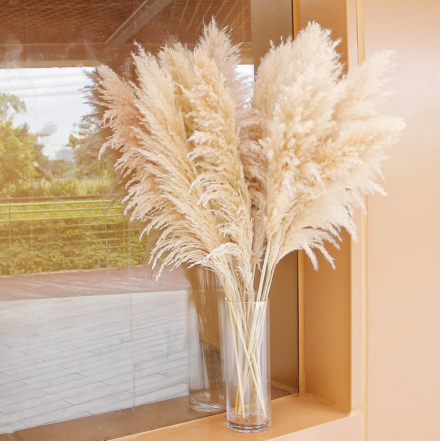 46" inch 20 Stems Natural Pampas Grass Decor Tall, Pompas Grass, Tall Pampas Grass for Weddingm, Farmhouse, Boho Home Decor (Beige)