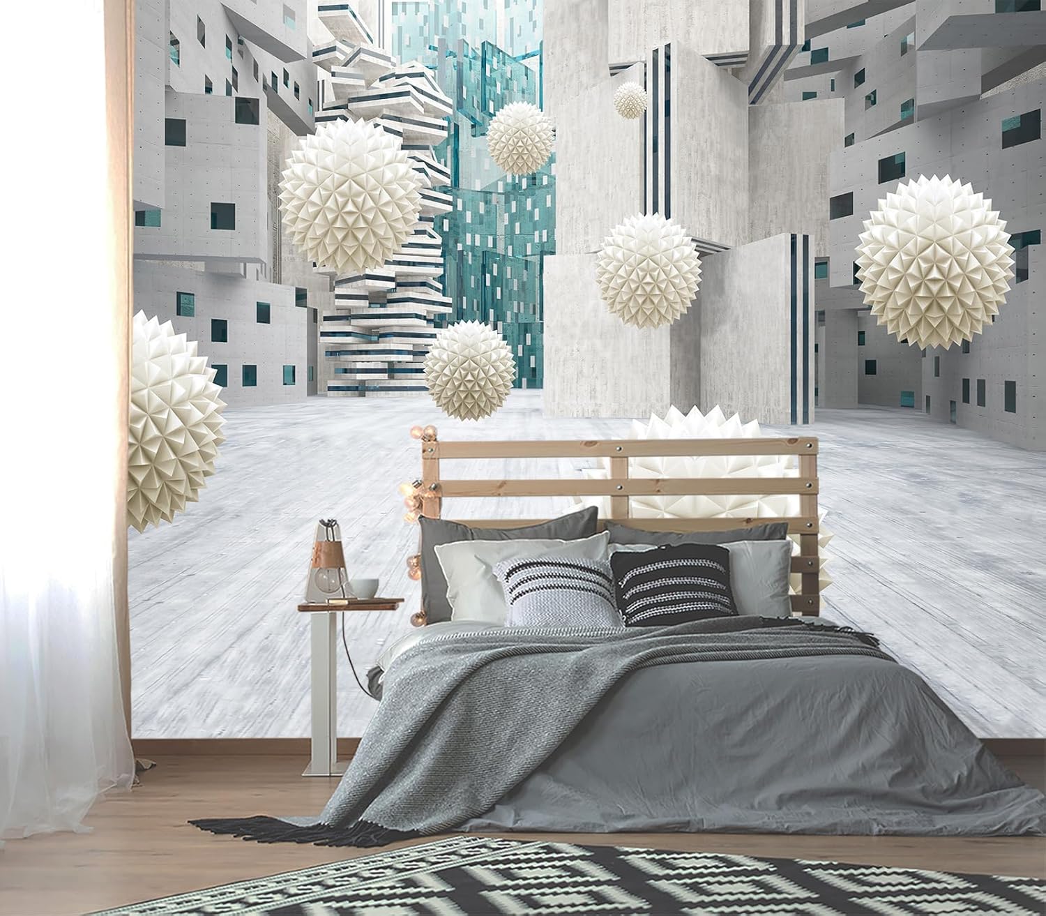 XMPMBM-Cartoon Hand-Painted Animals Woodland Nursery Room Fabric Wallpaper Graffiti Pine Forest Kids Gaming Room Wall Mural-W 88" X H 59"（36 Square Foot）