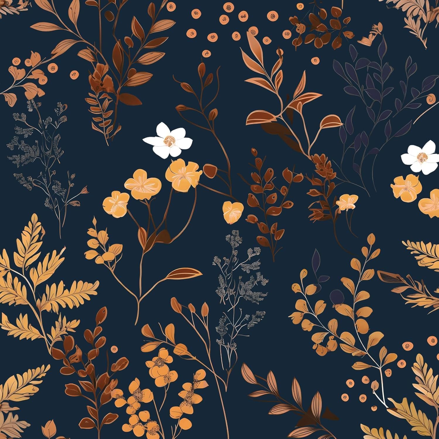 XRUIBZI Black Floral Wallpaper Peel and Stick Wallpaper Leaf Wallpapers Gold Leaf Contact Paper for Cabinets Waterproof Self Adhesive Wall Paper for Kitchen Countertop Wall 17.5" x 393"