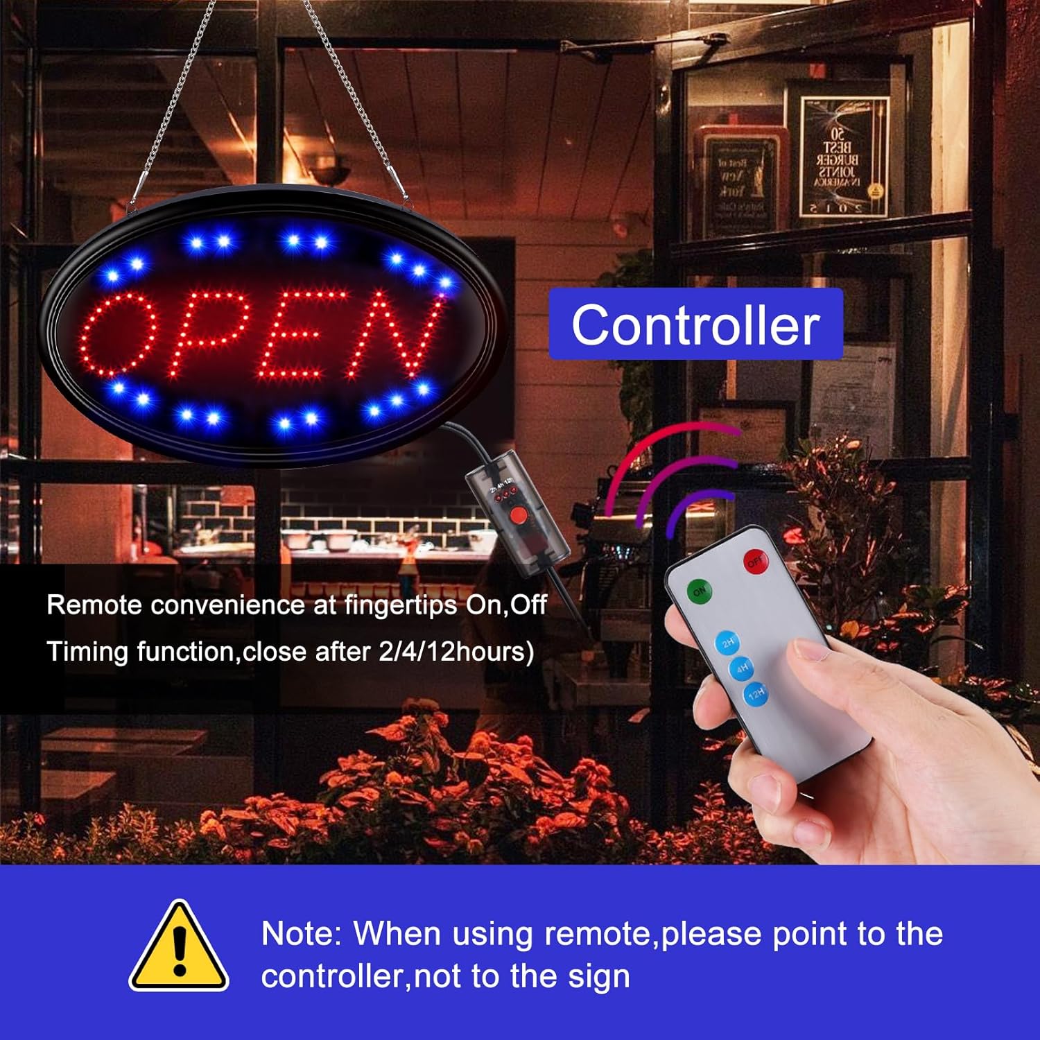 LED Open Sign, FITNATE Large 23x14 inch Business Open Sign with Remote Electric Display Light,2 Modes Flashing & Steady Lights for Business, Shop, Bar, Hotel