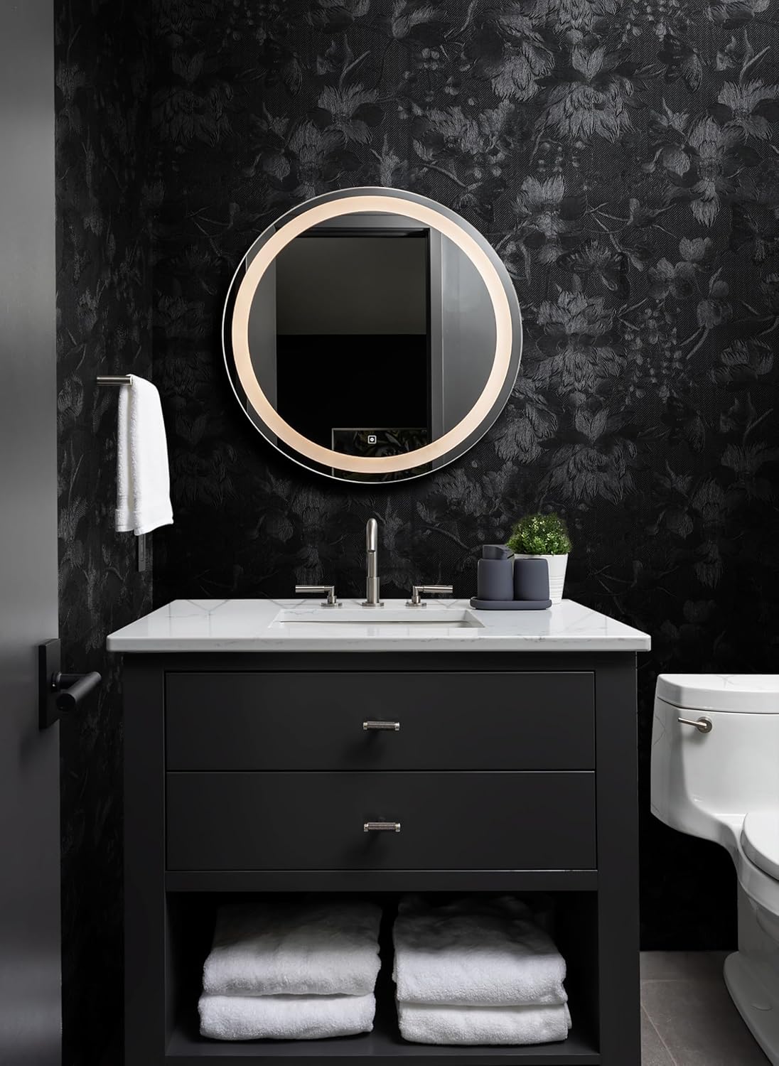 Erfoni 394"x15.7" Black Floral Embossed Wallpaper for Bedroom Decorative DIY Peel and Stick Wallpaper Flower Textured Removable Contact Paper Vintage Pure Black Self Adhesive Wall Paper Vinyl Roll