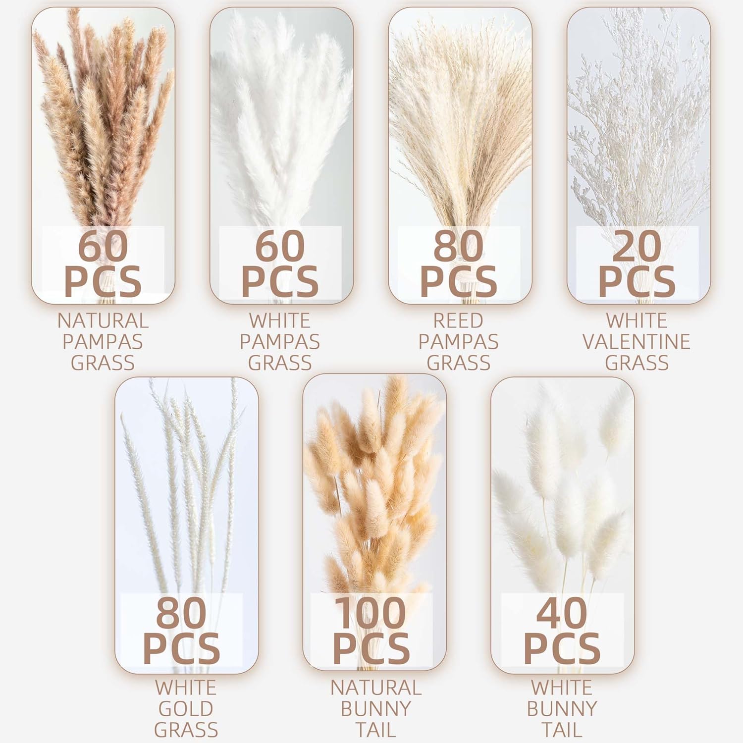 440PCS Natural Dried Pampas Grass Boho Home Decor Bouquet Phragmites Dried Flowers Bouquet for Wedding Floral Arrangements Home Decorations (440PCS)