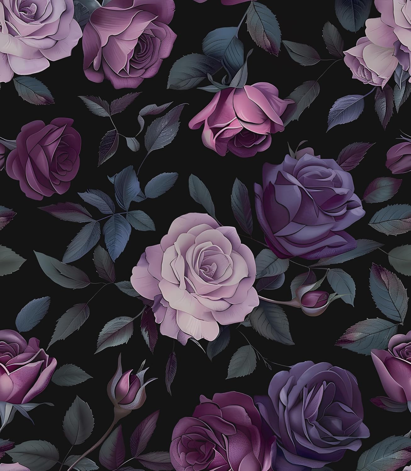 Laatse Floral Wallpaper Peel and Stick,Vintage Rose Contact Paper 17.5" x 393", Thick Burgundy Wall Paper Murals Self Adhesive Removable Waterproof for Shelf Cabinet Drawer Table Decor (Black, Red)