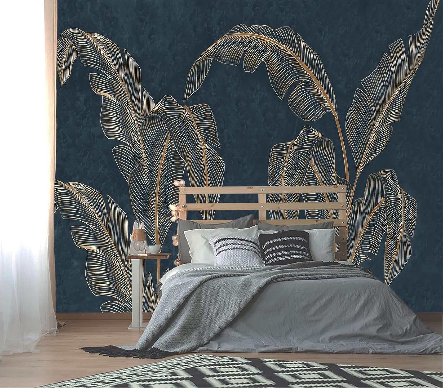 XMPMBM-Cartoon Hand-Painted Animals Woodland Nursery Room Fabric Wallpaper Graffiti Pine Forest Kids Gaming Room Wall Mural-W 88" X H 59"（36 Square Foot）