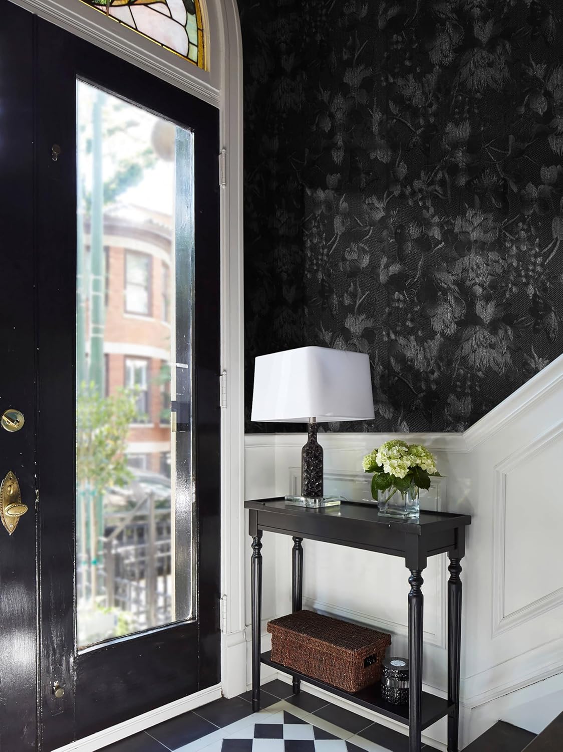 Erfoni 394"x15.7" Black Floral Embossed Wallpaper for Bedroom Decorative DIY Peel and Stick Wallpaper Flower Textured Removable Contact Paper Vintage Pure Black Self Adhesive Wall Paper Vinyl Roll