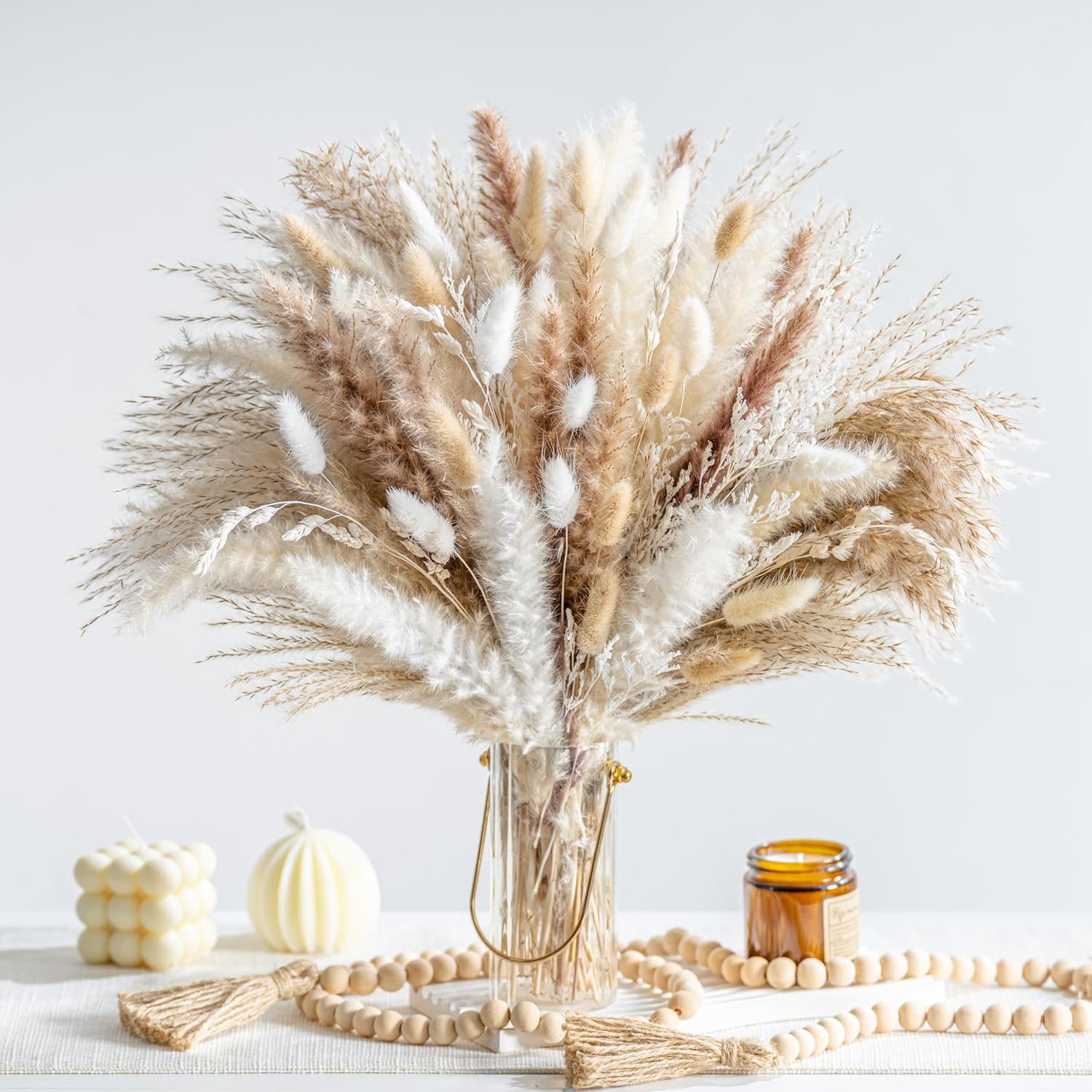 440PCS Natural Dried Pampas Grass Boho Home Decor Bouquet Phragmites Dried Flowers Bouquet for Wedding Floral Arrangements Home Decorations (440PCS)