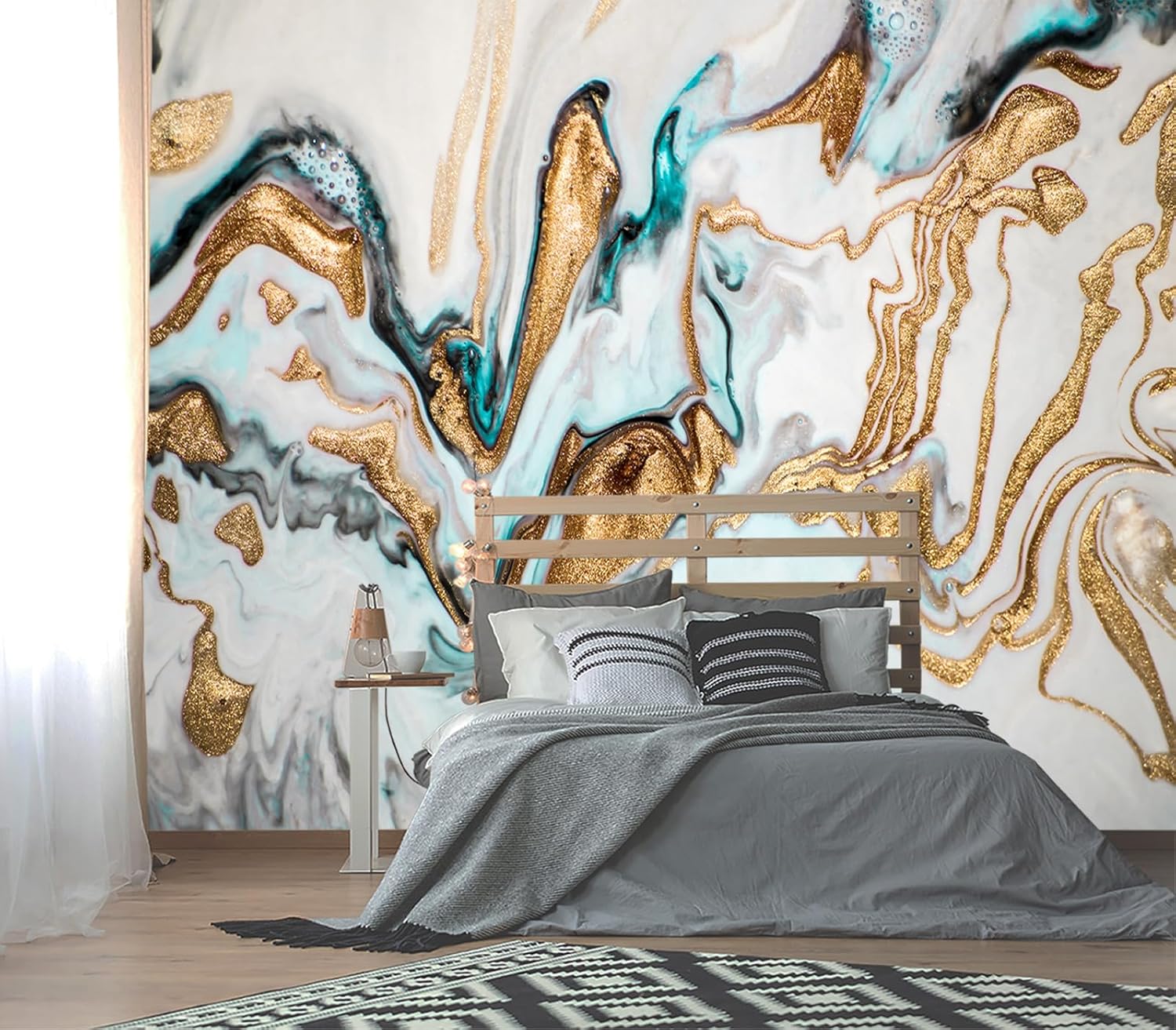 XMPMBM-Cartoon Hand-Painted Animals Woodland Nursery Room Fabric Wallpaper Graffiti Pine Forest Kids Gaming Room Wall Mural-W 88" X H 59"（36 Square Foot）