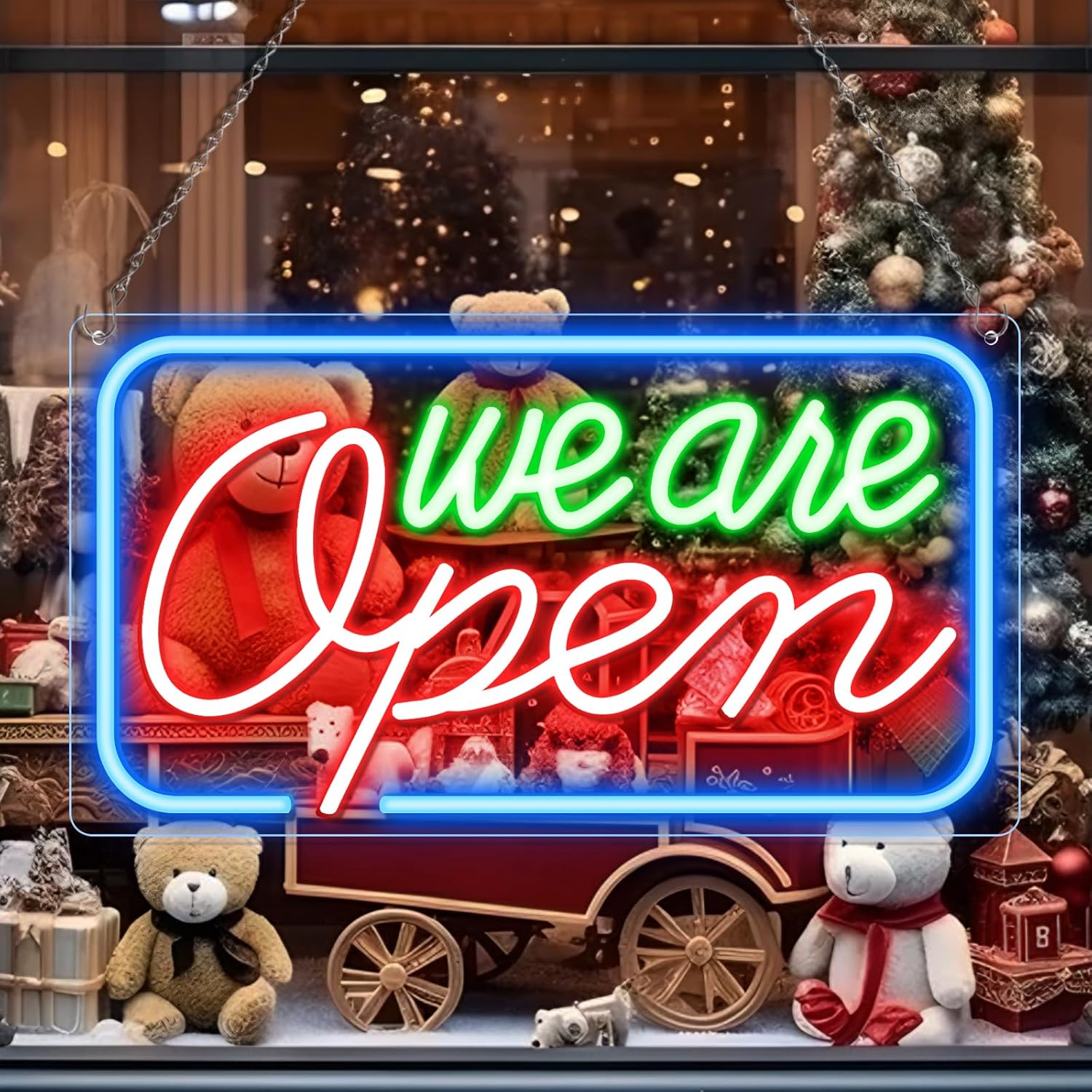 LED Neon Open Sign for Business, 16.5x10'' Come in We’re Open Sign, Warm White Adjustable Brightness Neon Lights for Party, Bar, Salon, Stores, Hotel, Wall Decor, Clubs, Hotels