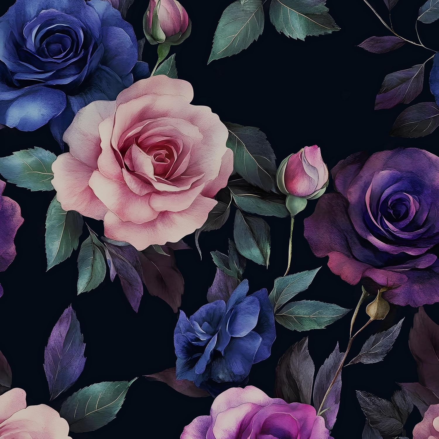 Laatse Dark Floral Peel and Stick Wallpaper, Vintage Floral Contact Paper, Waterproof Self Adhesive Boho Decor Black Rose Wall Paper for Bedroom Walls Bookcase Drawers 17.5in x 32.8ft