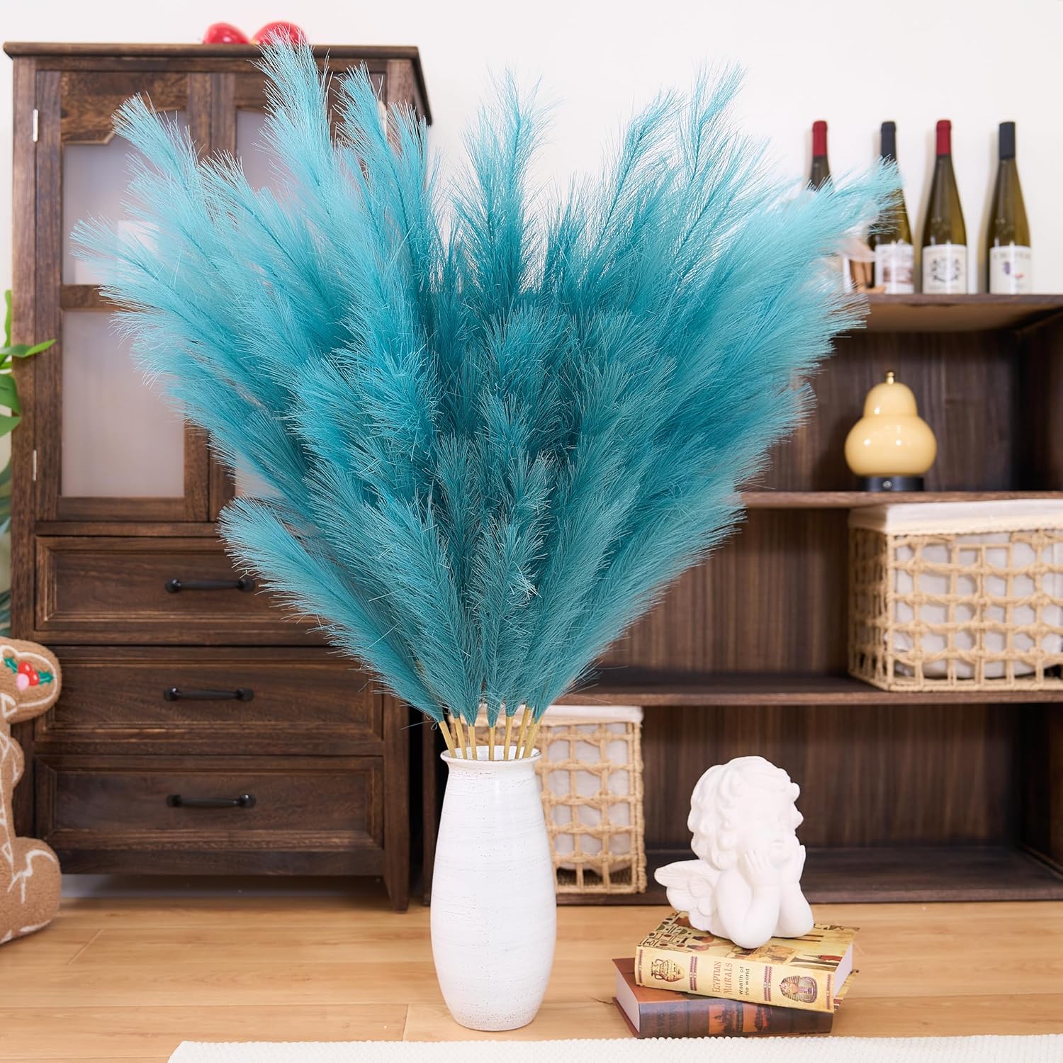 Premium Faux Burnt Orange Pampas Grass – 43.3″ Tall Fluffy Decor, No Assembly 18-Branch One-Piece Stems, Luxury Silk-Feel Feather Flowers for Boho Wedding Home Decor (Faux Burnt Orange, 8pcs 110cm)