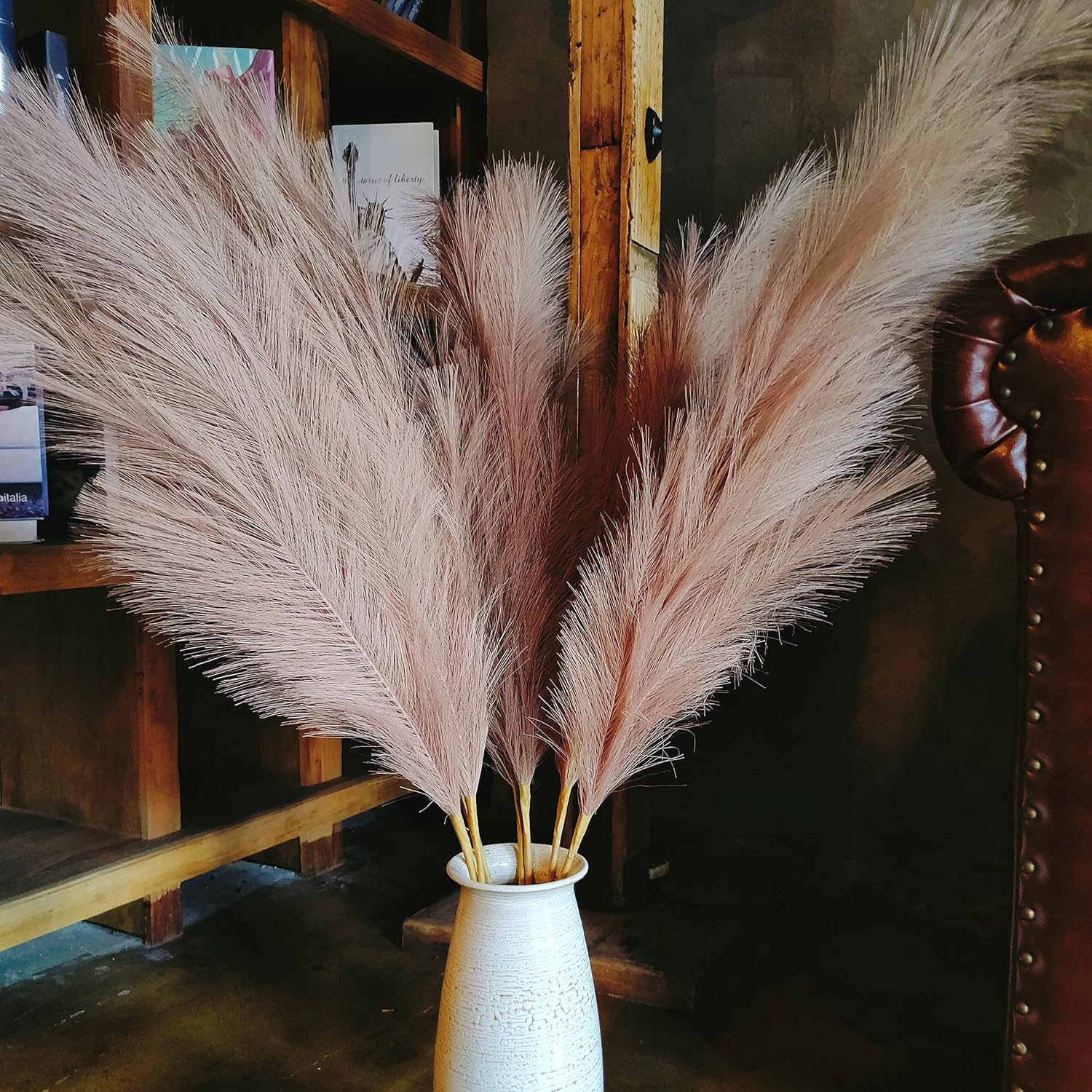 Premium Faux Burnt Orange Pampas Grass – 43.3″ Tall Fluffy Decor, No Assembly 18-Branch One-Piece Stems, Luxury Silk-Feel Feather Flowers for Boho Wedding Home Decor (Faux Burnt Orange, 8pcs 110cm)