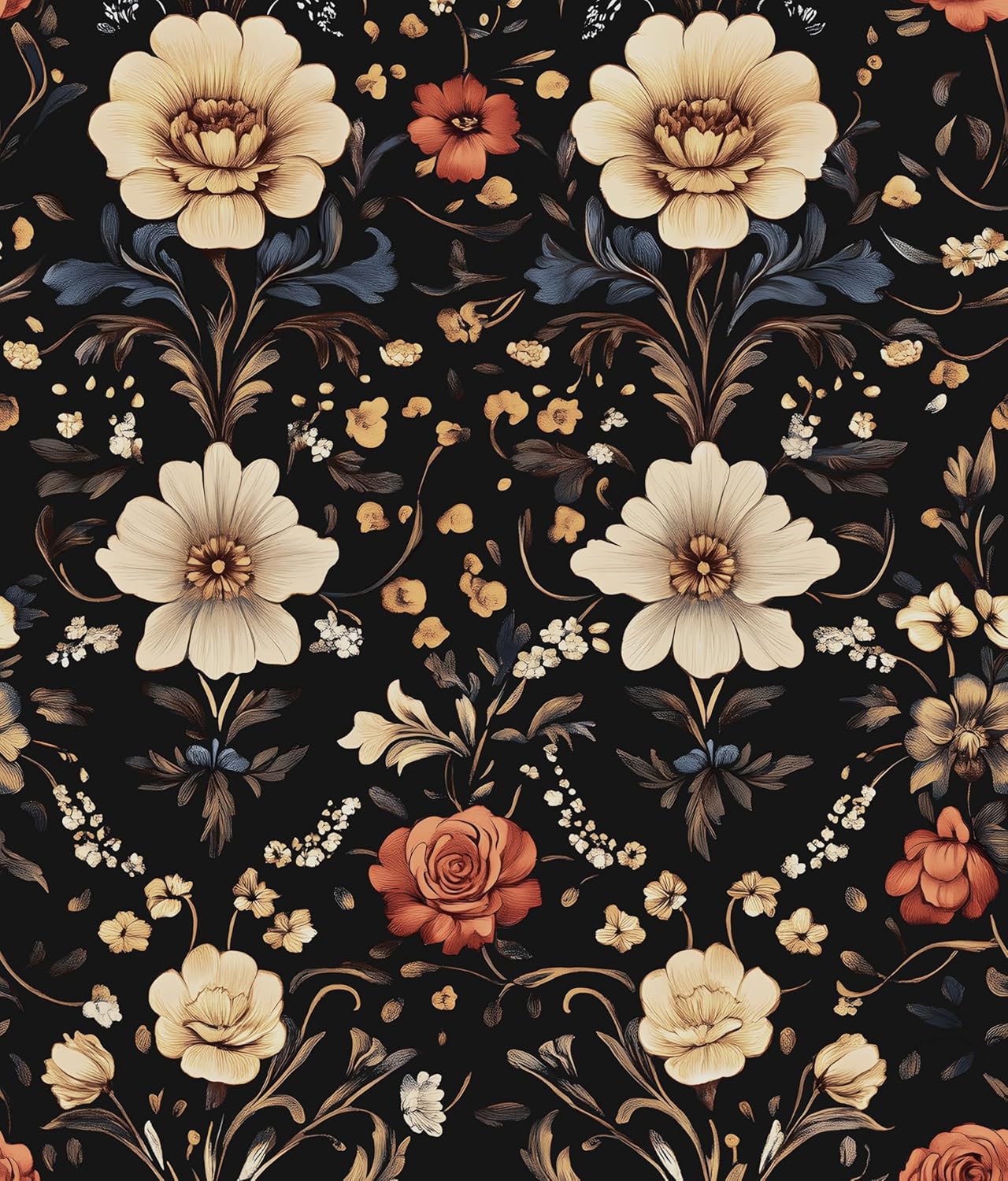 Laatse Floral Wallpaper Peel and Stick,Vintage Rose Contact Paper 17.5" x 393", Thick Burgundy Wall Paper Murals Self Adhesive Removable Waterproof for Shelf Cabinet Drawer Table Decor (Black, Red)