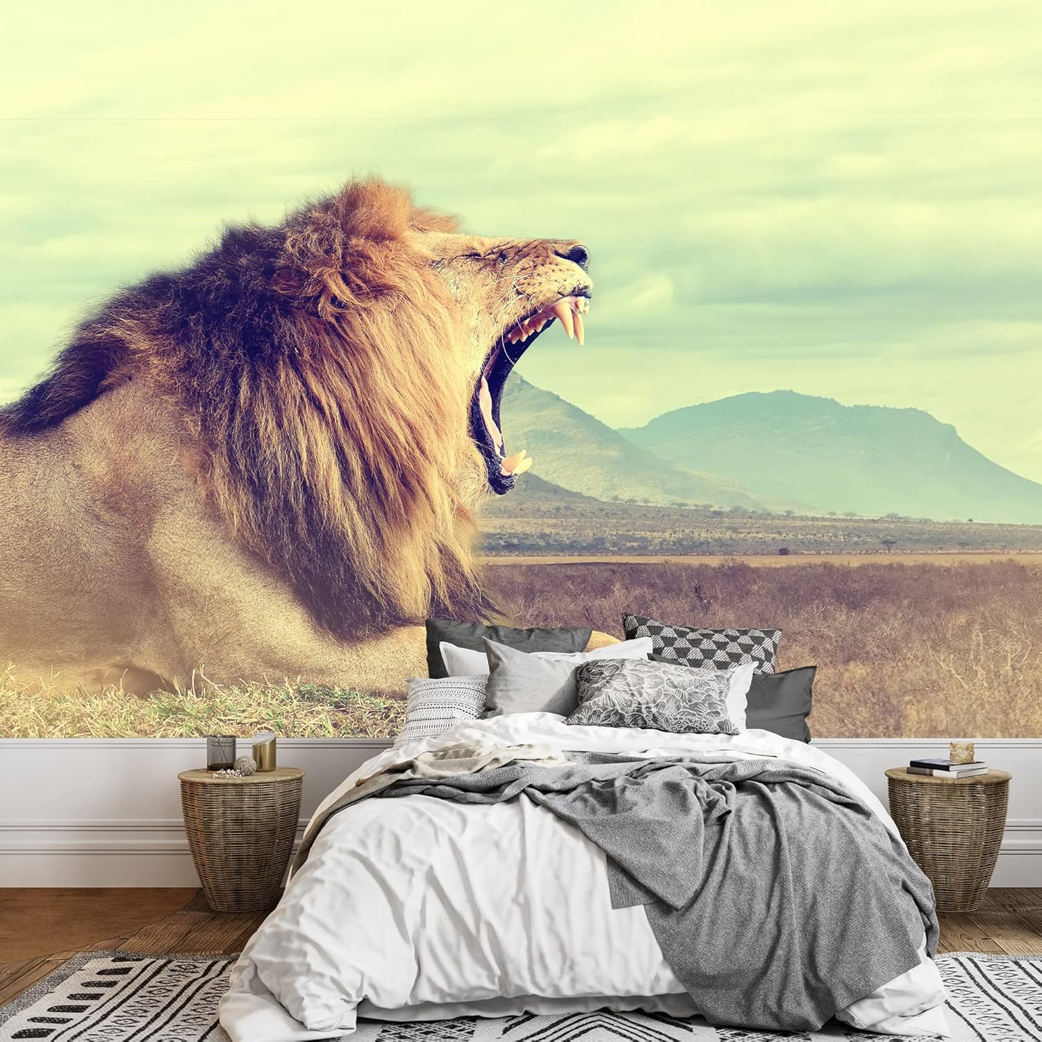 wall26 Removable Wall Sticker/Wall Mural African Field Safari Wild Zebras Animals Nature Photography Realism Decorative Landscape Relax/Calm Rustic Scenery for Living Room, Bedroom, Office - 66"x96"