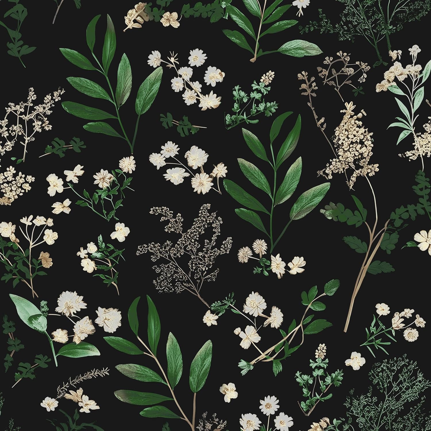 Laatse Vintage Wallpaper Peel and Stick Black Floral Wallpaper 17.5'' x 393'' Gold Leaf Contact Paper Vinyl Waterproof Self Adhesive Boho Botanical Wall Paper for Bedroom Shlef Cabinet Décor