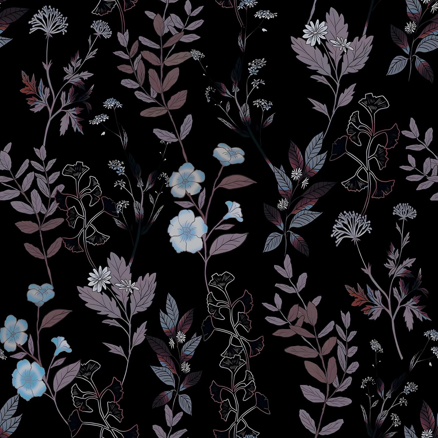 Fvlow Vintage Black Floral Wallpaper Classic Watercolor Leaves Wall Paper 17.4" x 394" Dark Moody Contact Paper Chinoiserie Self Adhesive Covering for Bedroom Bathroom Cabinet Home Decor Black Grey