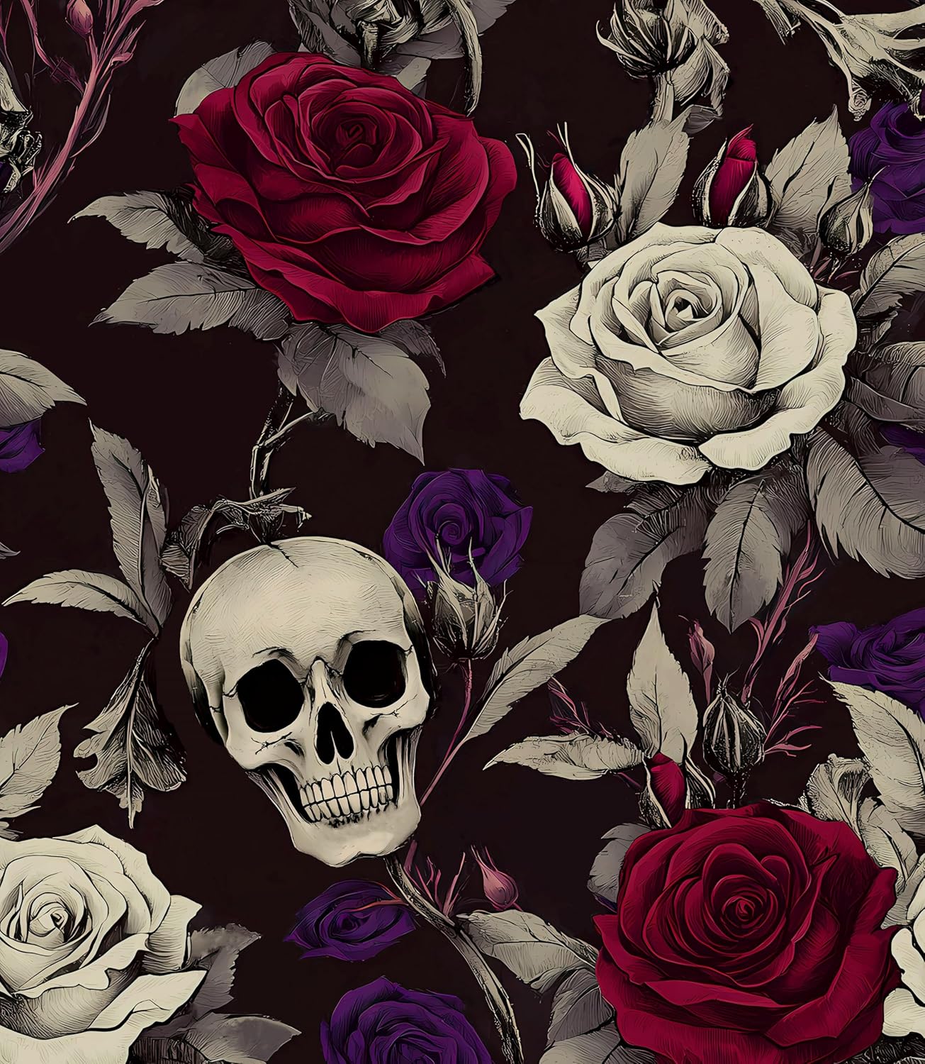 Laatse Dark Floral Peel and Stick Wallpaper, Vintage Floral Contact Paper, Waterproof Self Adhesive Boho Decor Black Rose Wall Paper for Bedroom Walls Bookcase Drawers 17.5in x 32.8ft