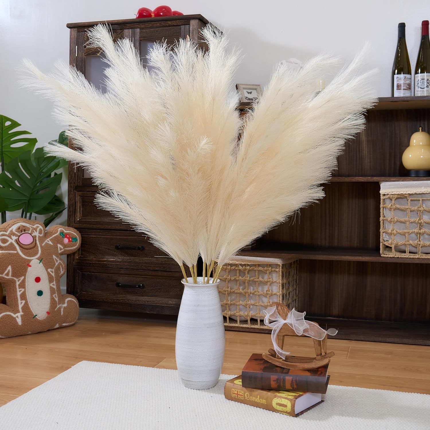 Premium Faux Burnt Orange Pampas Grass – 43.3″ Tall Fluffy Decor, No Assembly 18-Branch One-Piece Stems, Luxury Silk-Feel Feather Flowers for Boho Wedding Home Decor (Faux Burnt Orange, 8pcs 110cm)