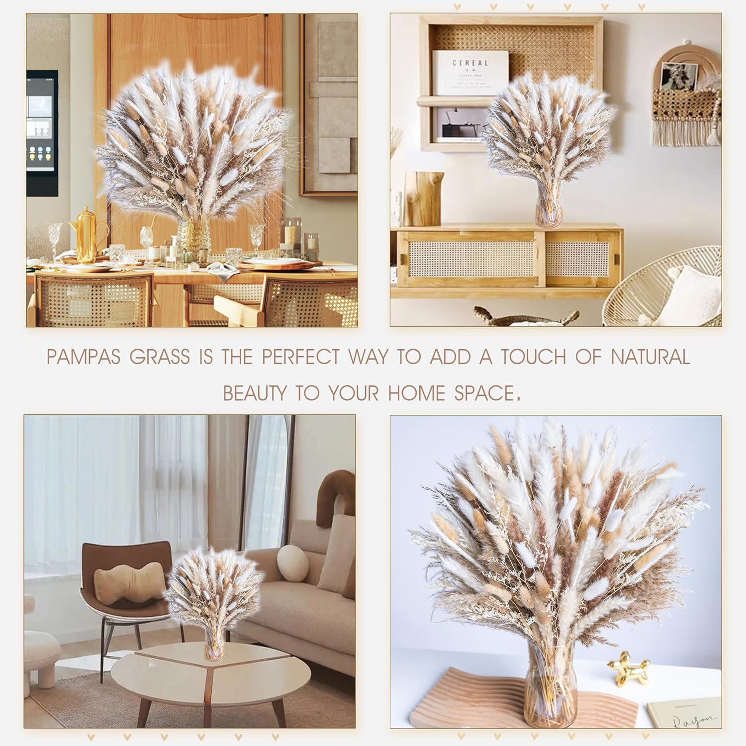 440PCS Natural Dried Pampas Grass Boho Home Decor Bouquet Phragmites Dried Flowers Bouquet for Wedding Floral Arrangements Home Decorations (440PCS)