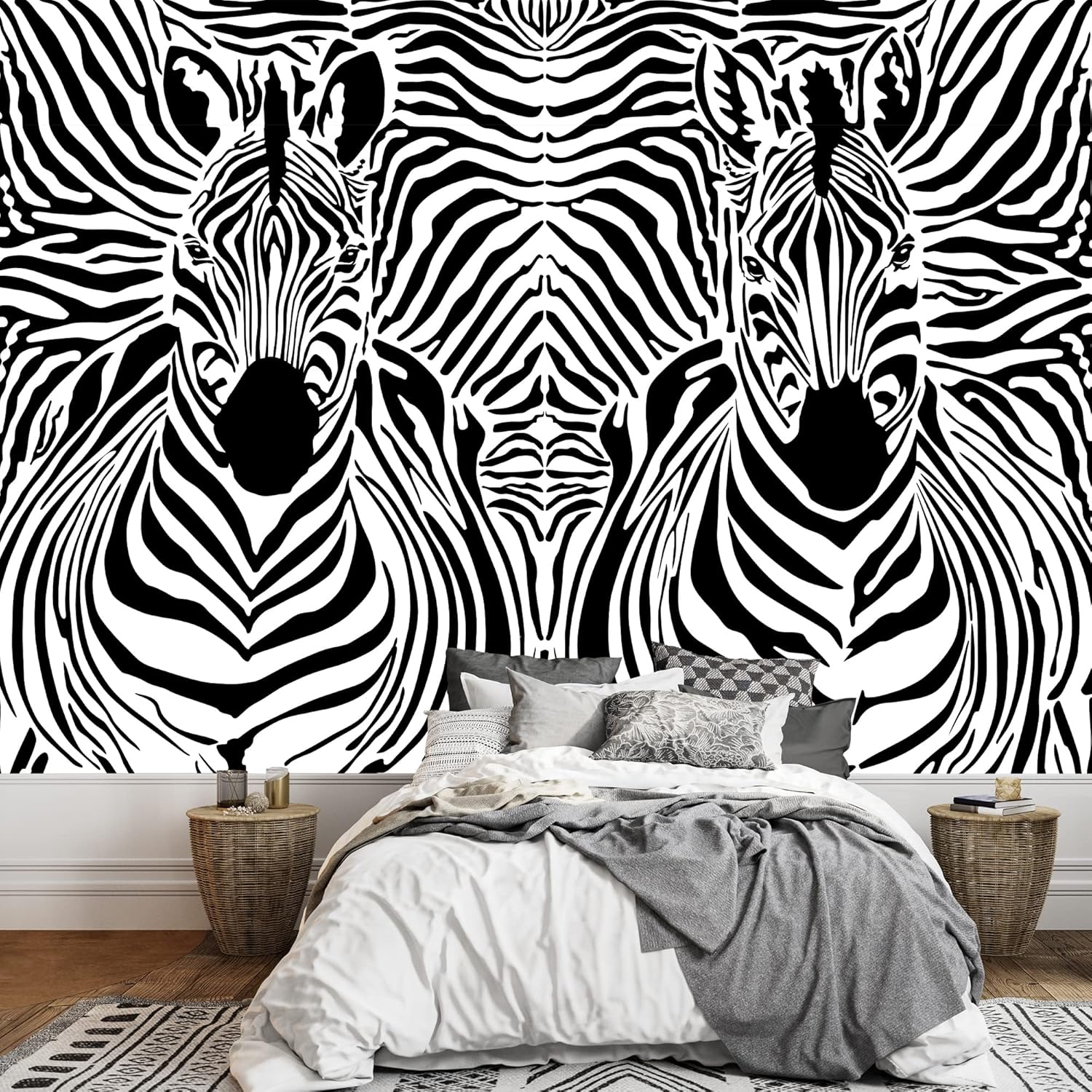 wall26 Removable Wall Sticker/Wall Mural African Field Safari Wild Zebras Animals Nature Photography Realism Decorative Landscape Relax/Calm Rustic Scenery for Living Room, Bedroom, Office - 66"x96"