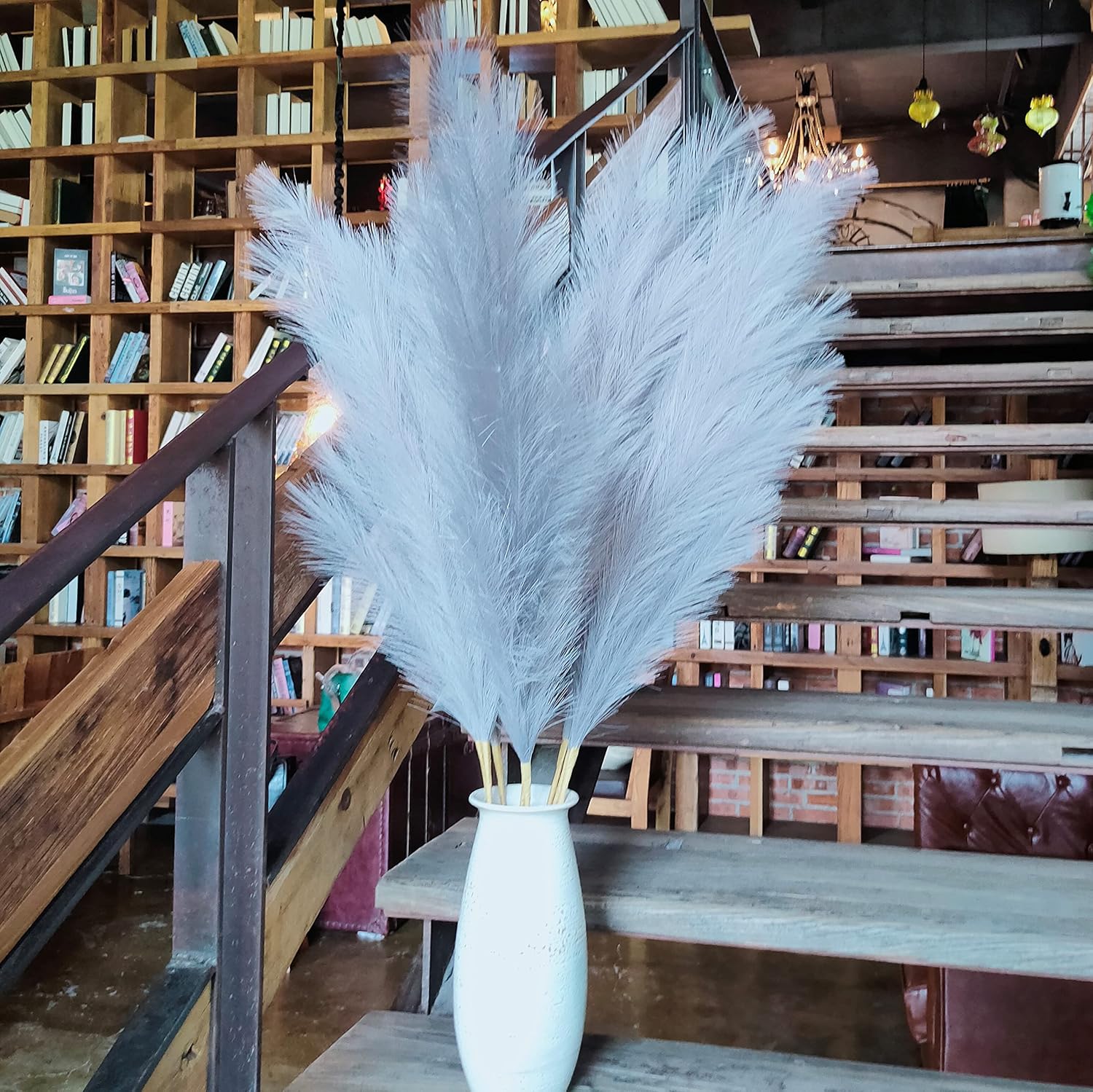 Premium Faux Burnt Orange Pampas Grass – 43.3″ Tall Fluffy Decor, No Assembly 18-Branch One-Piece Stems, Luxury Silk-Feel Feather Flowers for Boho Wedding Home Decor (Faux Burnt Orange, 8pcs 110cm)