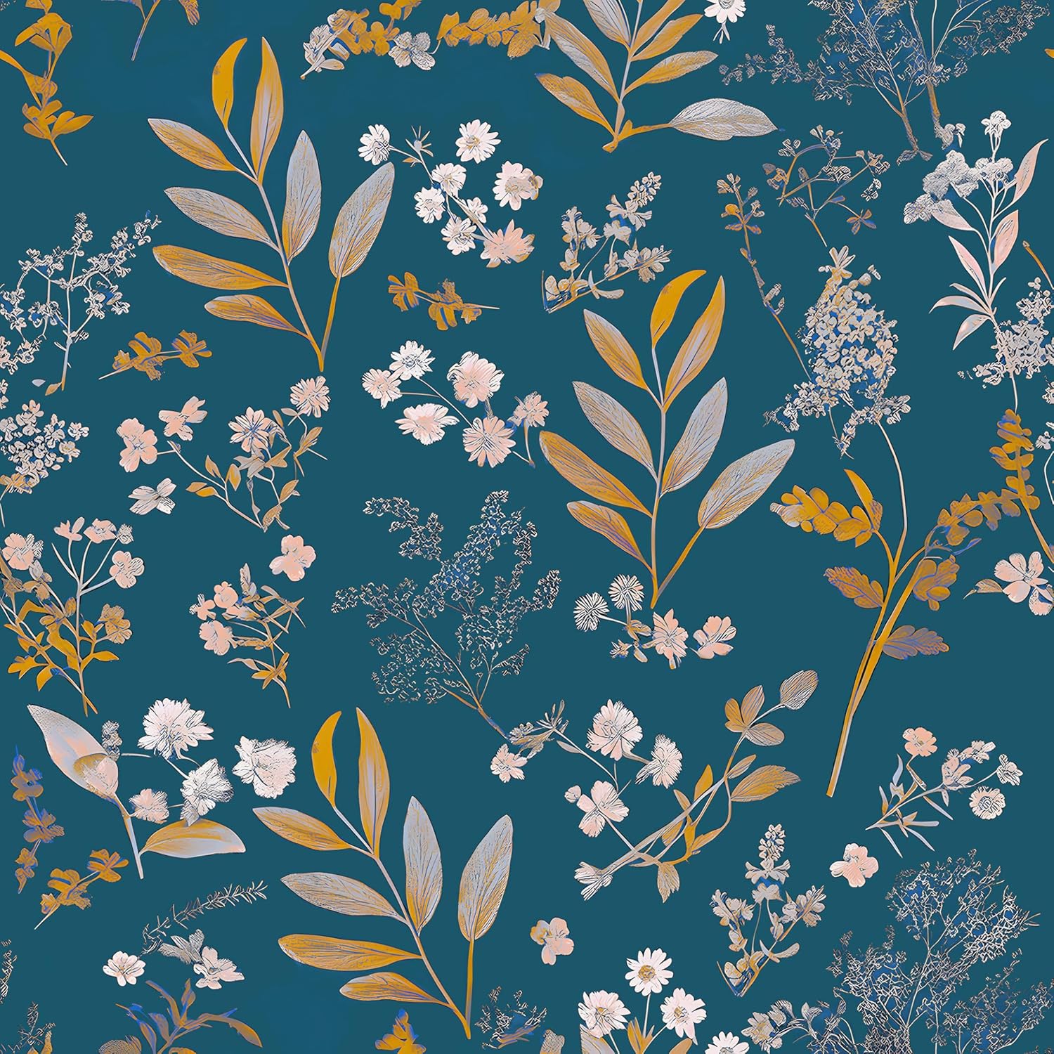 Laatse Vintage Wallpaper Peel and Stick Black Floral Wallpaper 17.5'' x 393'' Gold Leaf Contact Paper Vinyl Waterproof Self Adhesive Boho Botanical Wall Paper for Bedroom Shlef Cabinet Décor